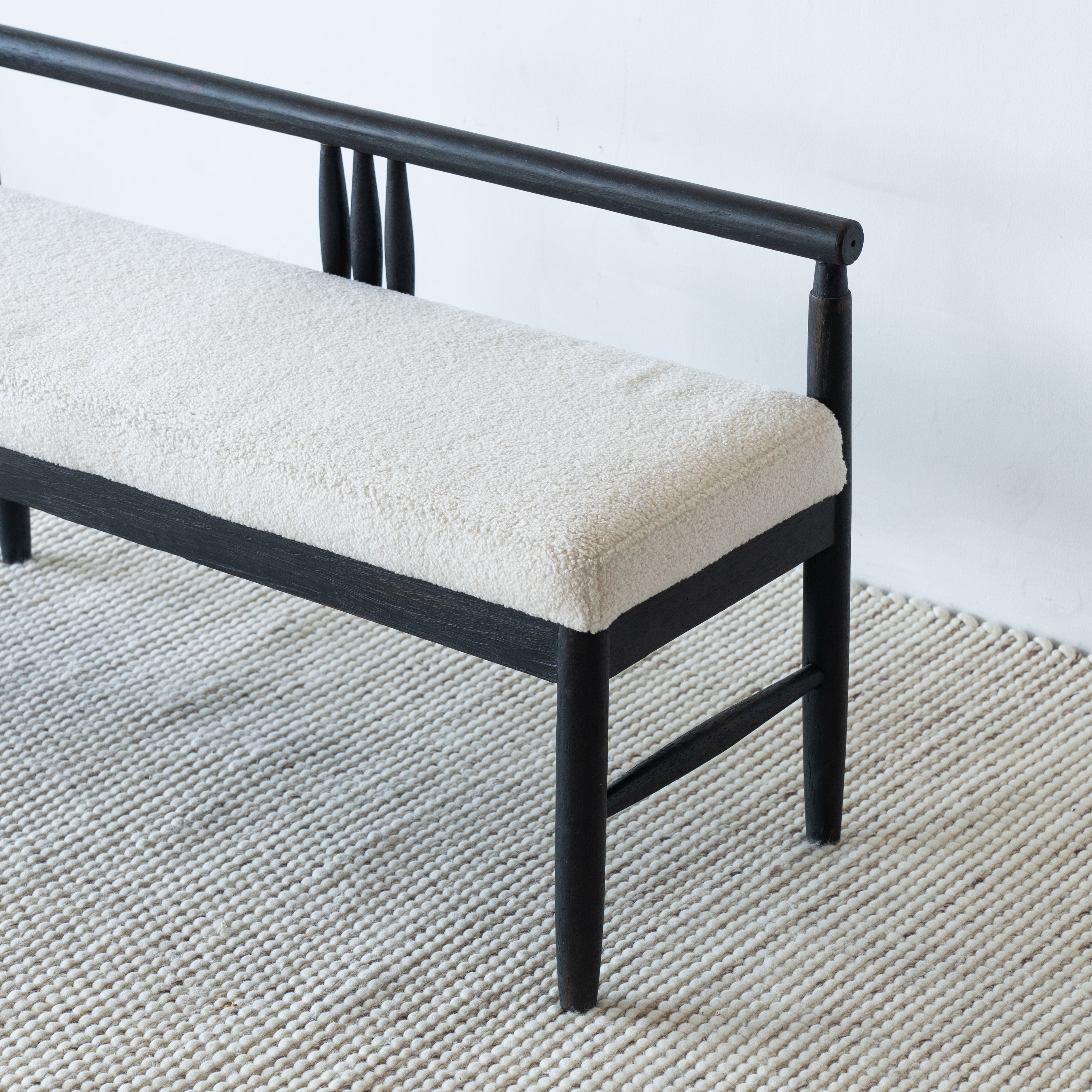 Mondrich Solid Wood Black & Boucle Bench -  - WS Living - UAE Modern Home Furniture Stores in Dubai