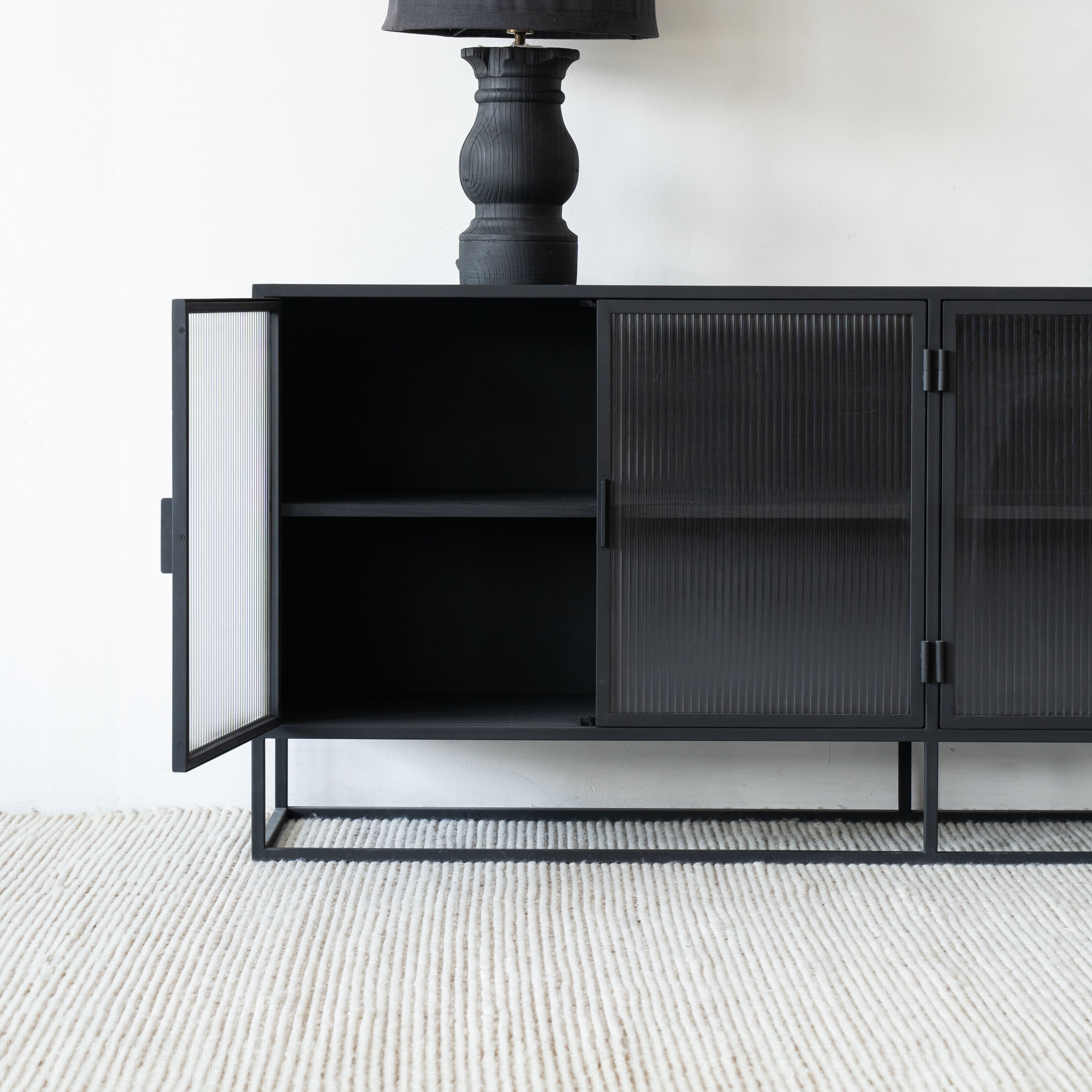 Monochrome Glass Sideboard  - WS Living - UAE - Buffet & SIdeboards Wood and steel Furnitures - Dubai