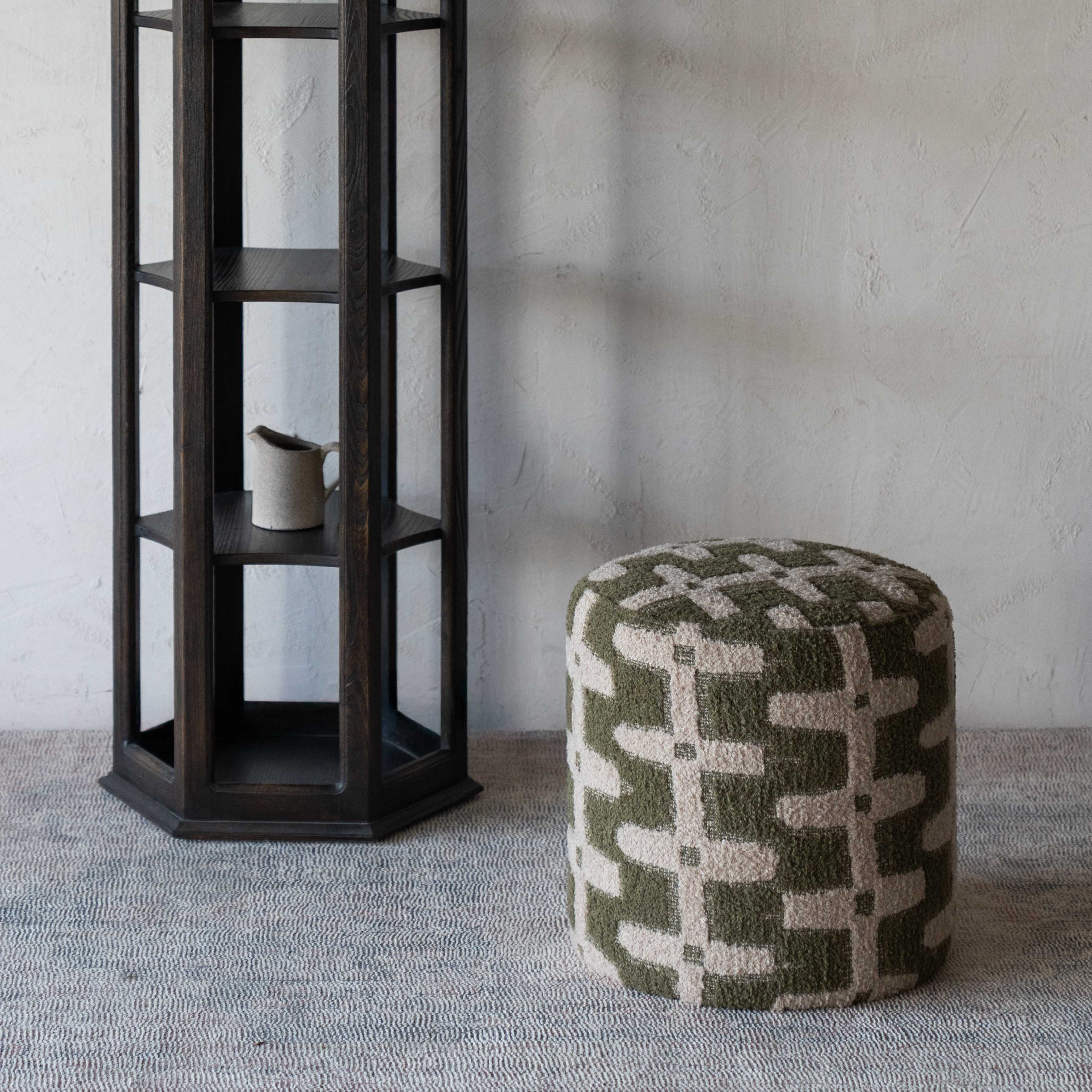 Mossy Olive Green Contour Round Stool | Pouf