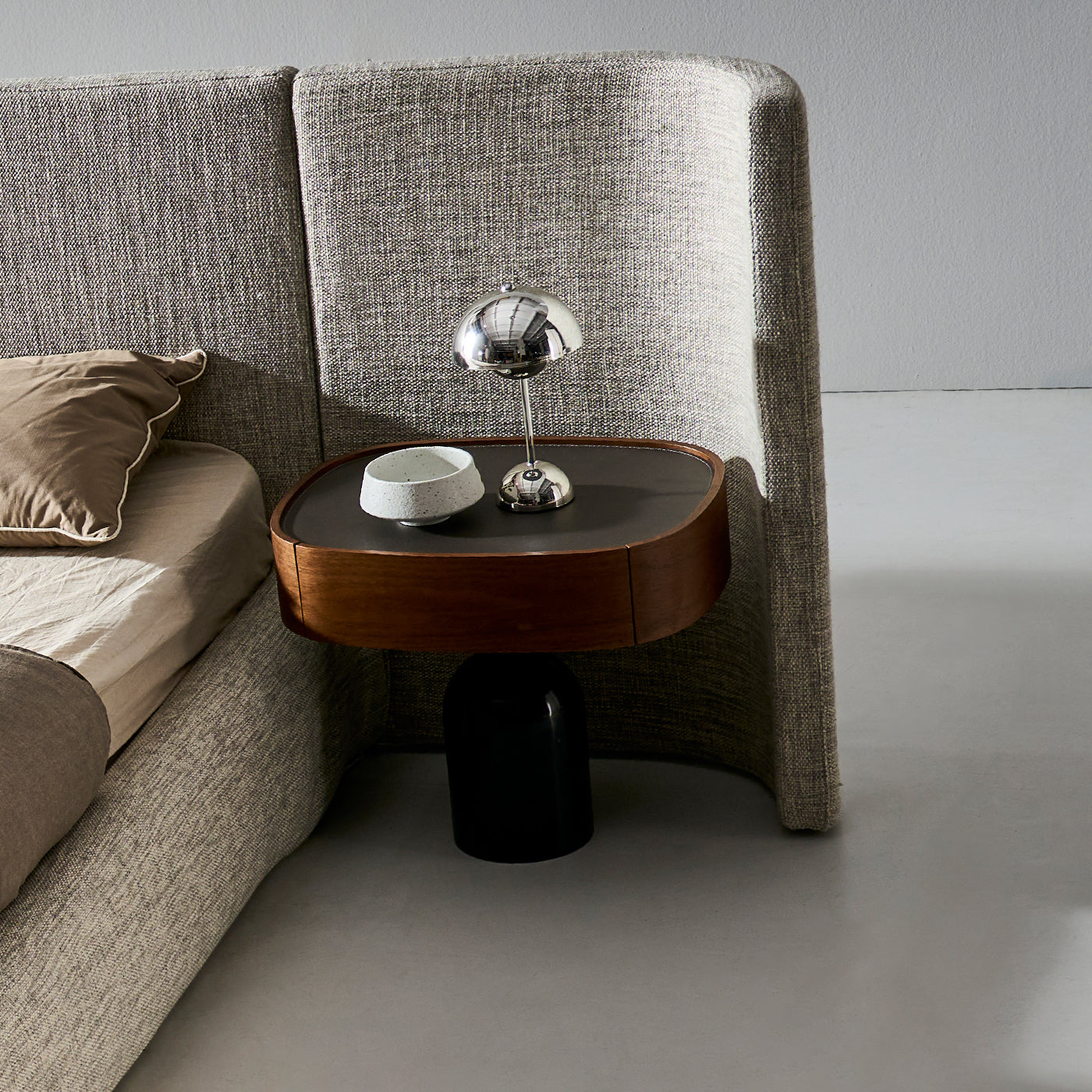 Lunaro Natural Marble & Saddle Leather Bed Side Table (Pre-order 60 days Delivery)