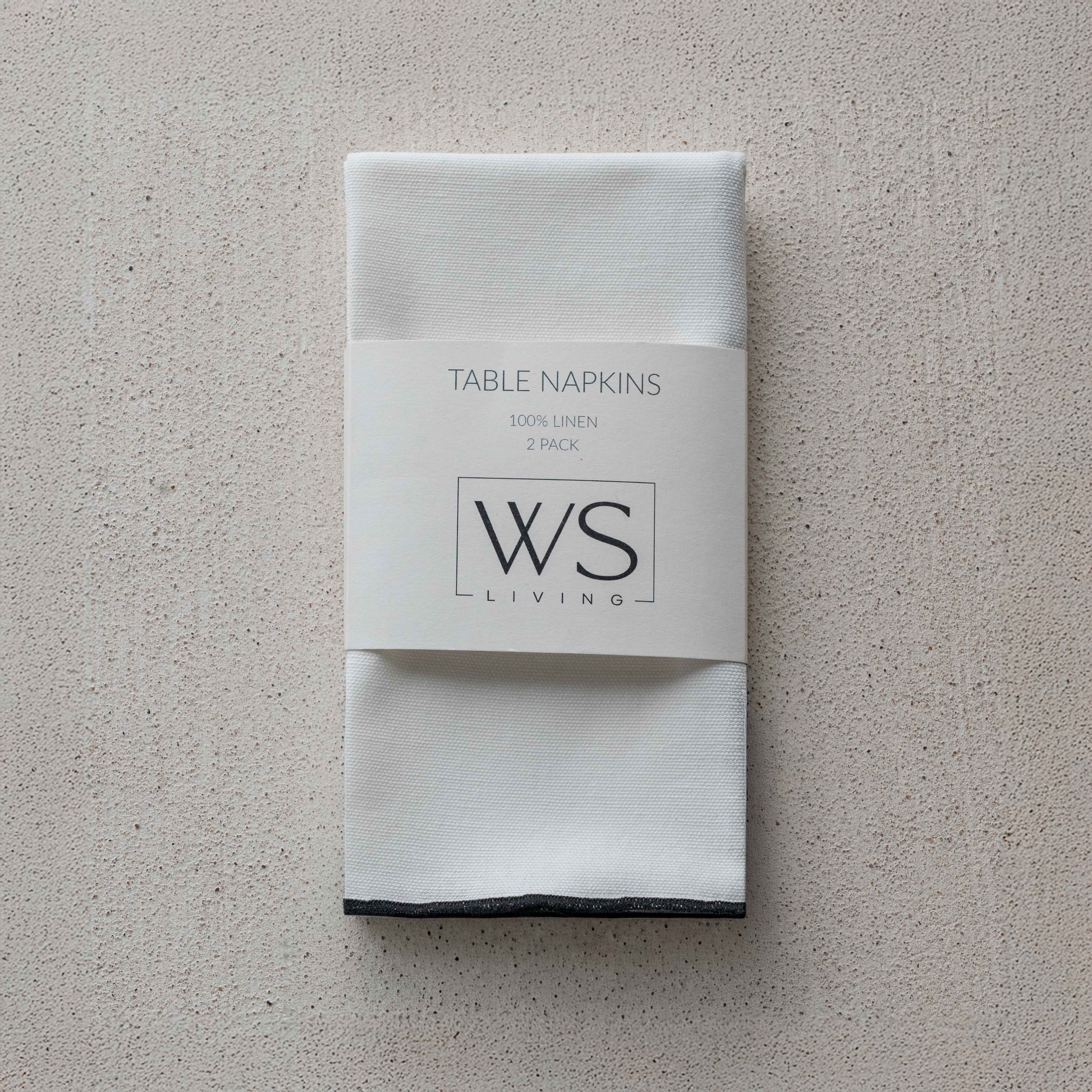 طقم مناديل طاولة من الكتان مكون من قطعتين - أبيض/خردلي