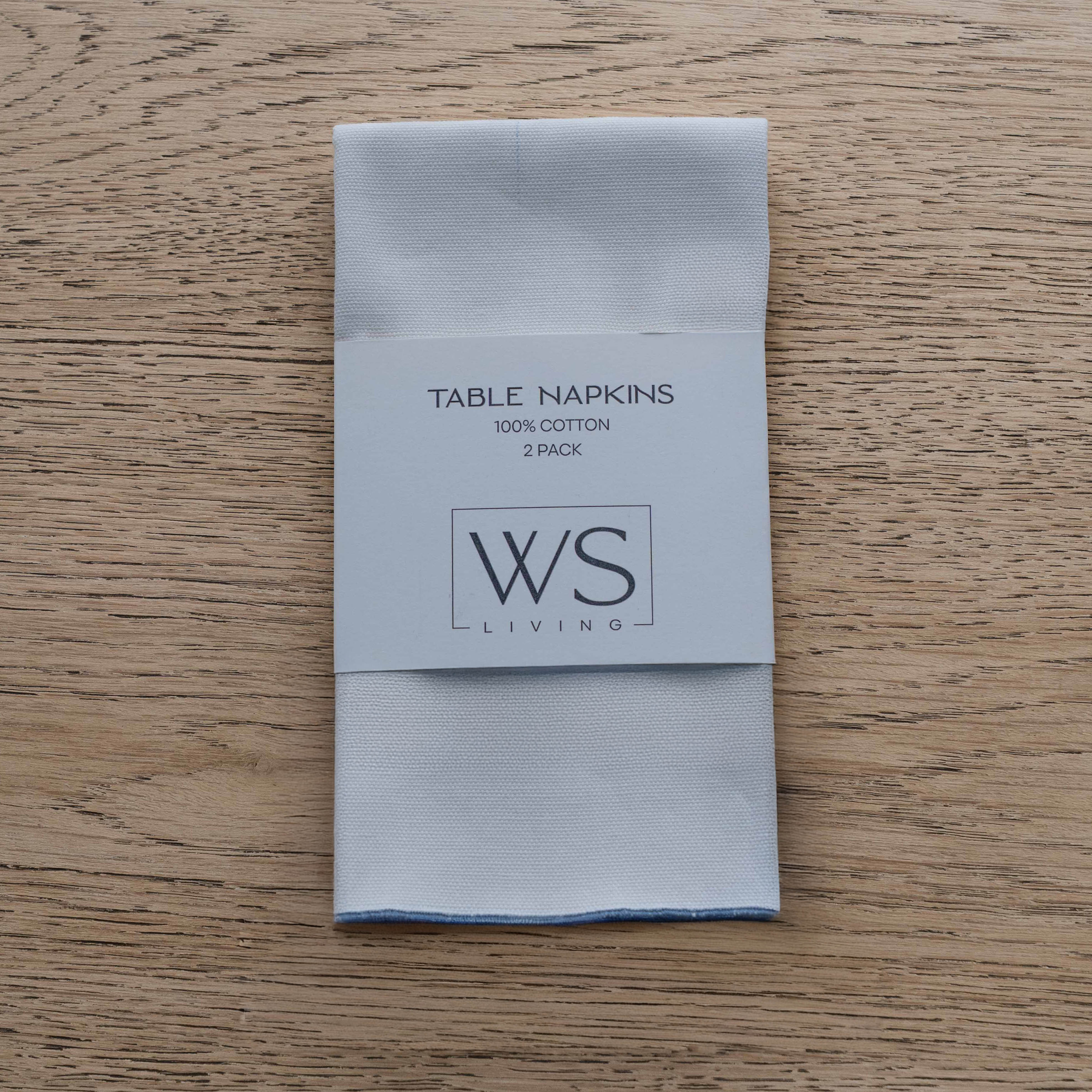 WS - Linen Set Of 2 Table Napkin - White/Blue