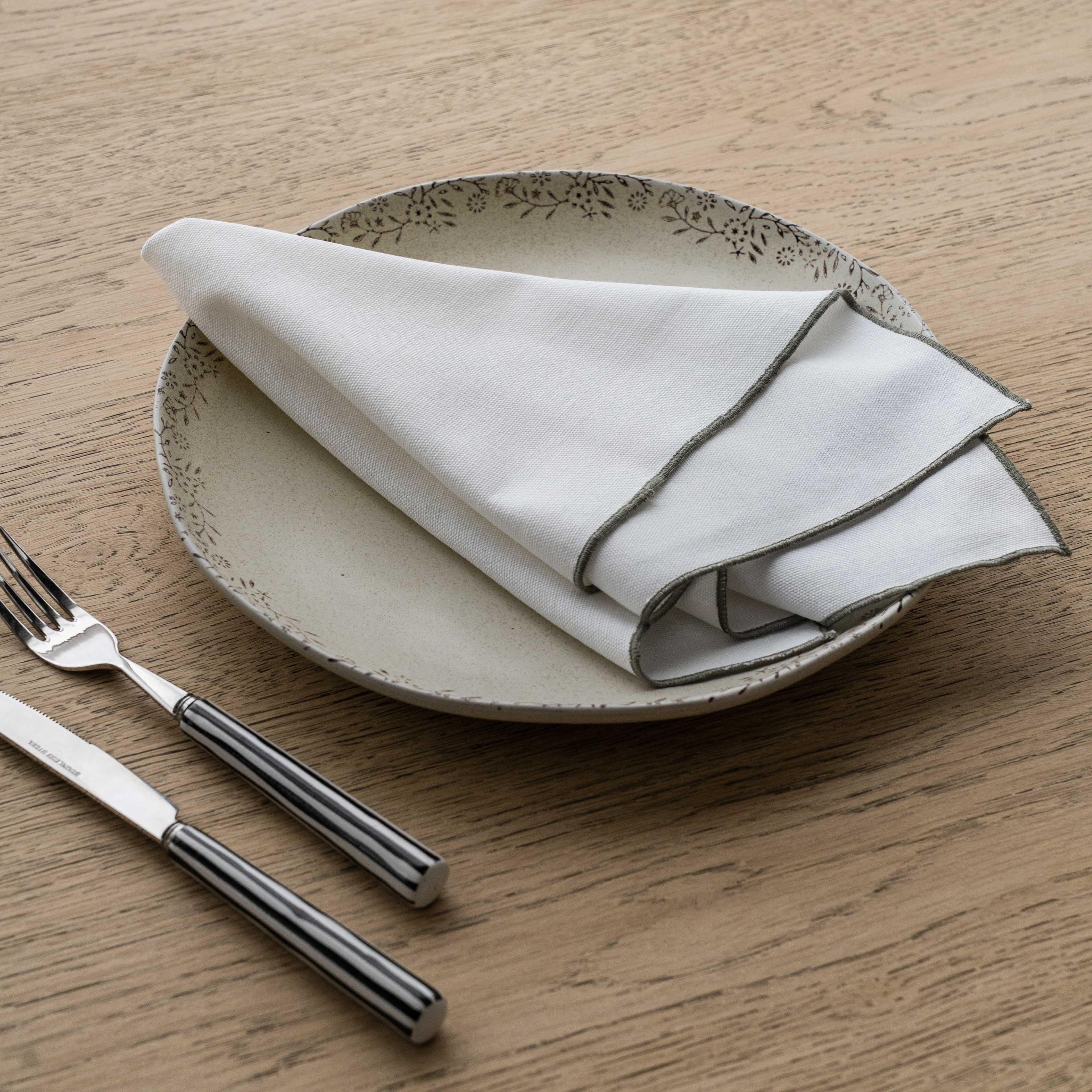 WS - Linen Set Of 2 Table Napkin - White/Green