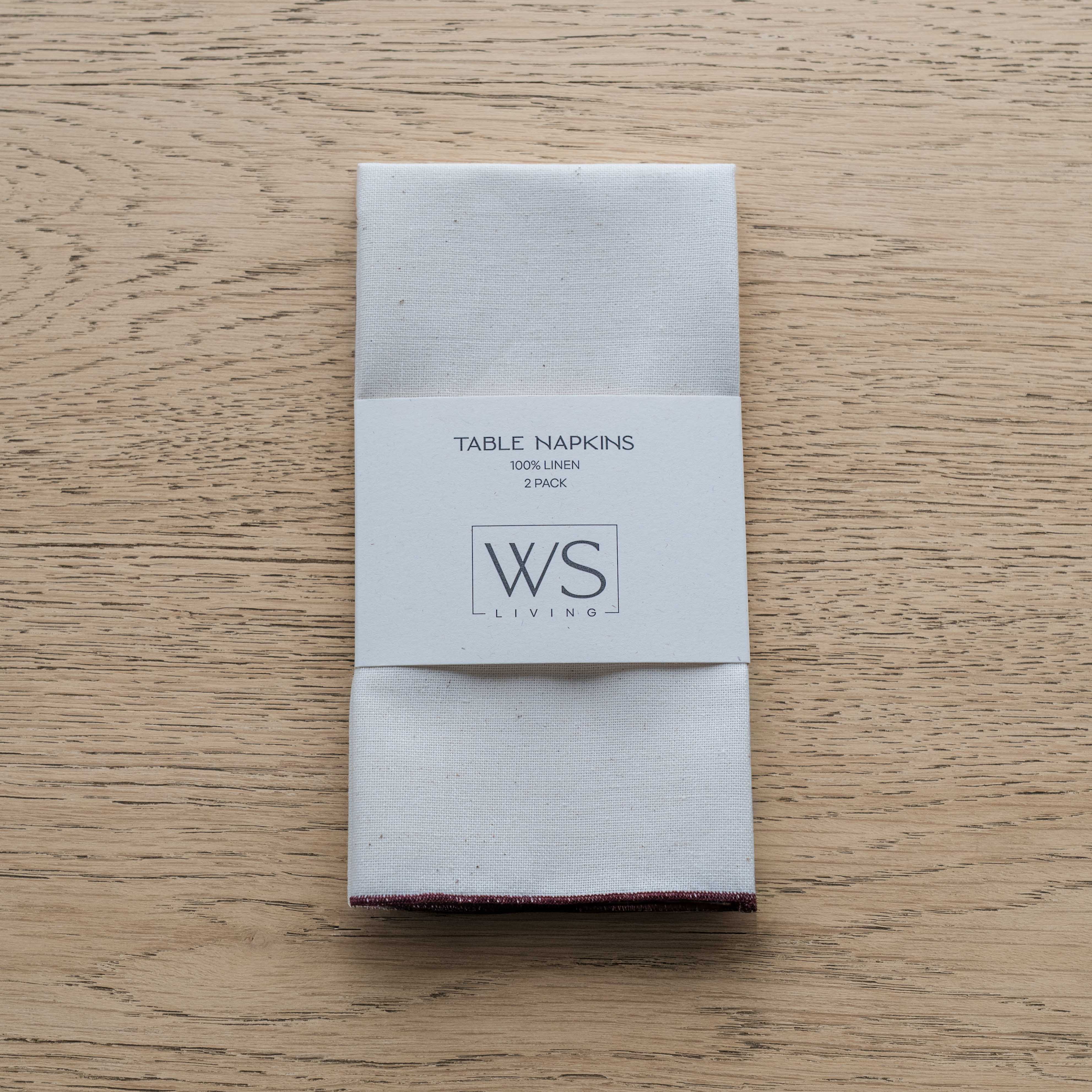 WS - Linen Set Of 2 Table Napkin - White/Maroon
