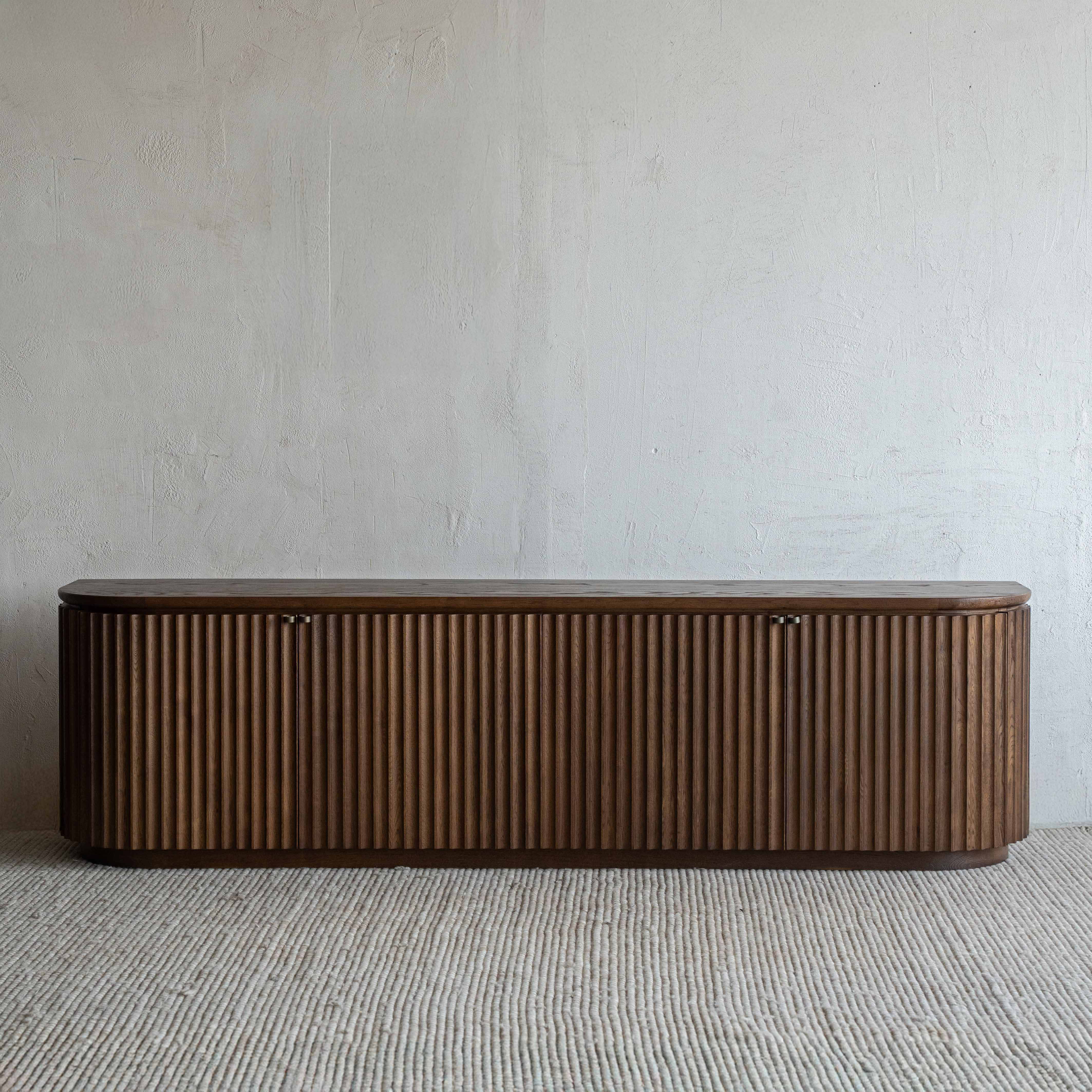 Nawar Fluted Oak Wood TV UNIT - WALNUT