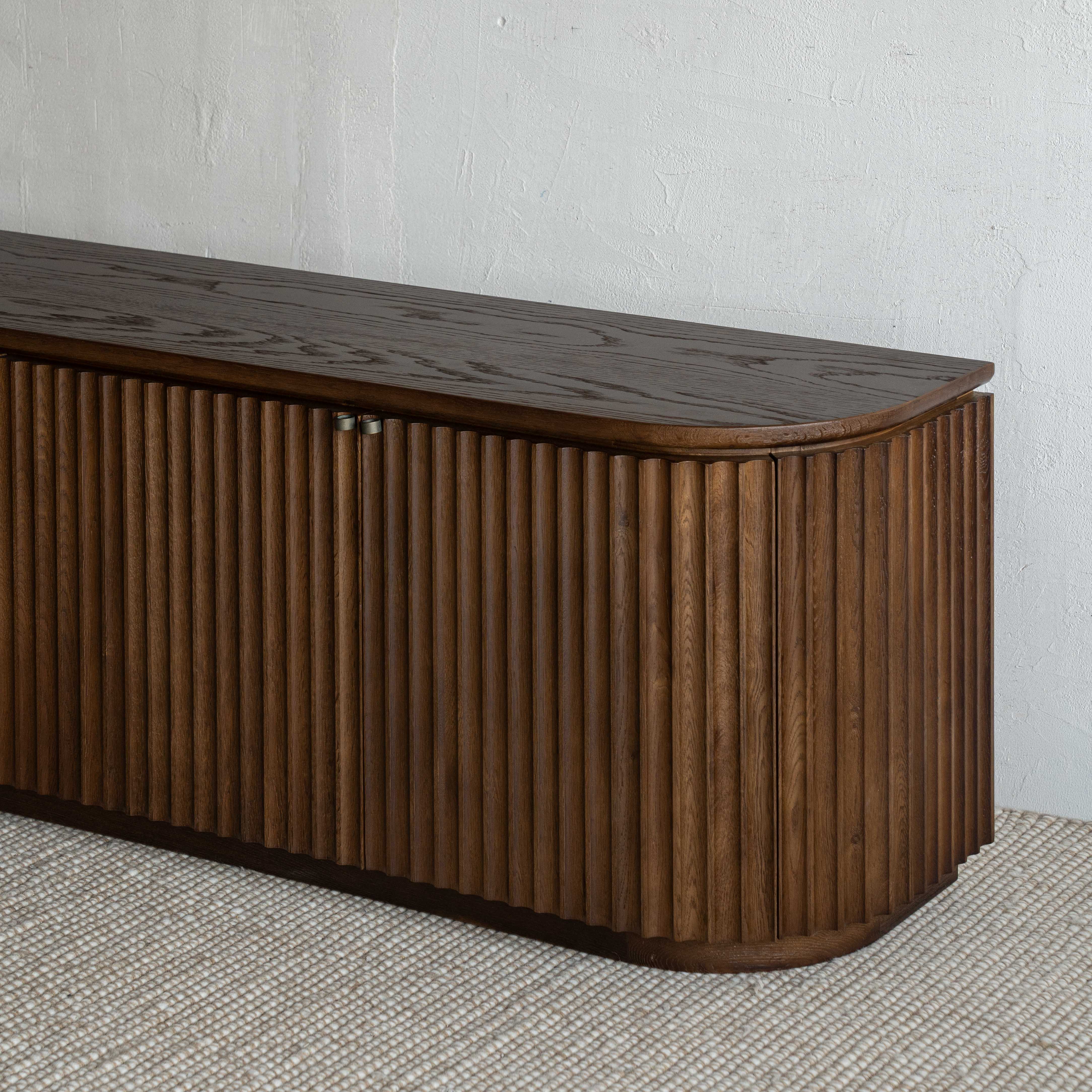 Nawar Fluted Oak Wood TV UNIT - WALNUT