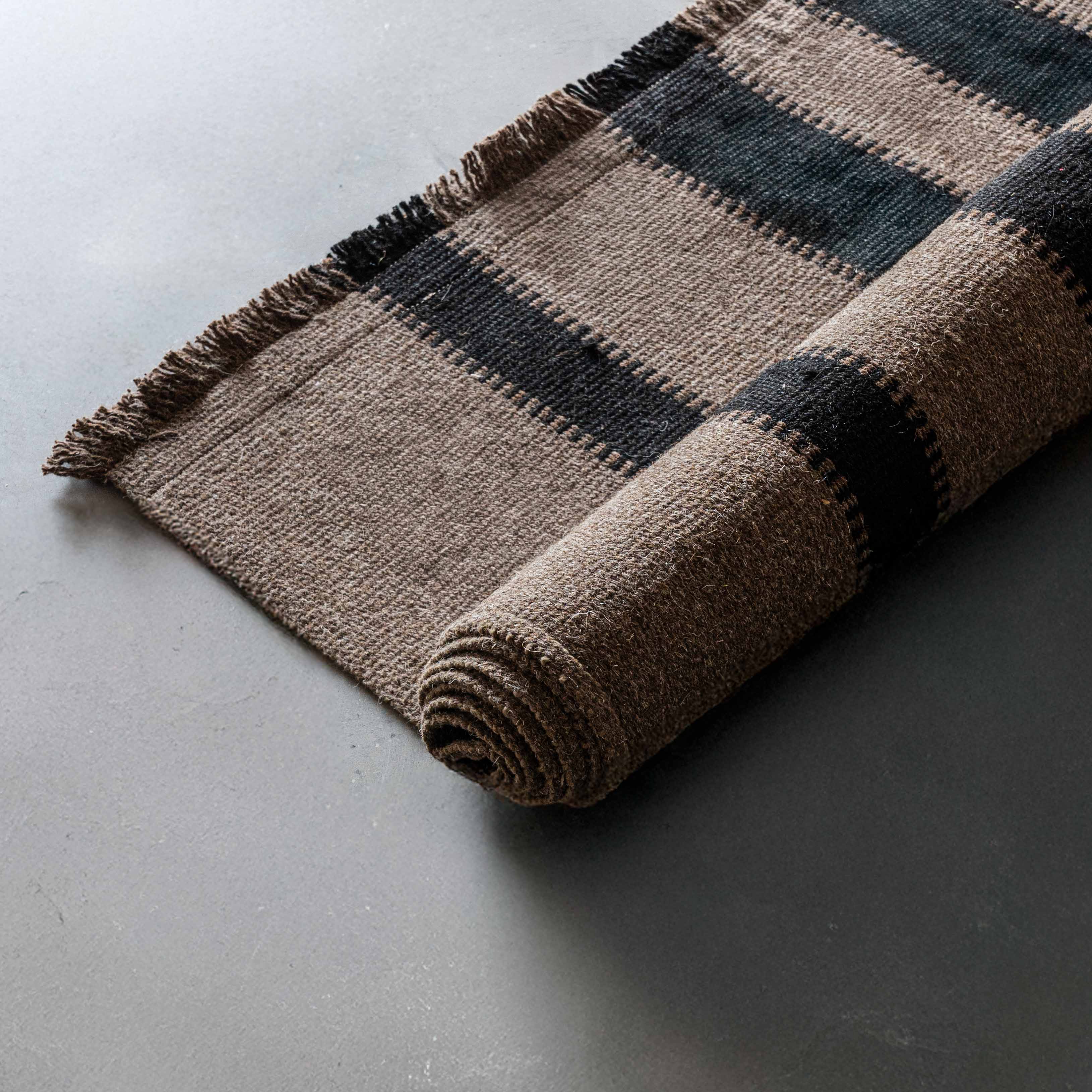 Nayef Handmade Brown & Black Wool Rug | Carpet