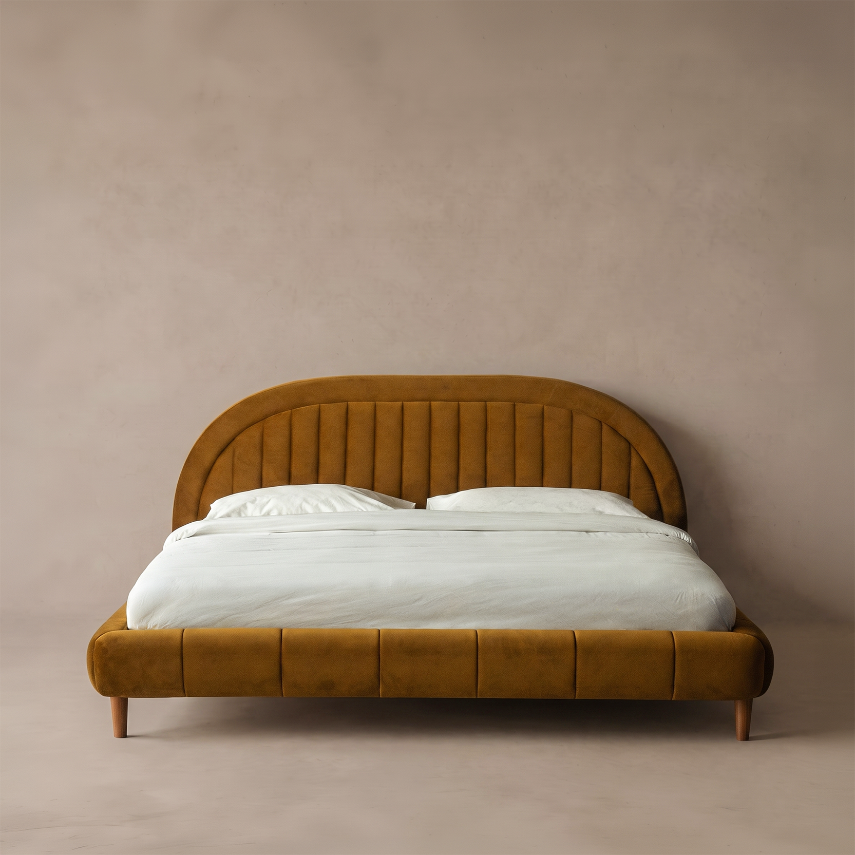 Harvest Arch Mustard Velvet Modern King Size Bed
