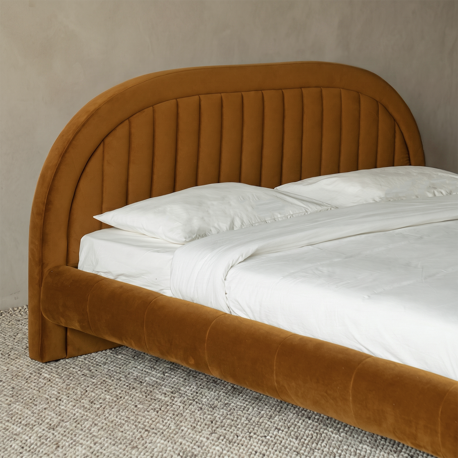Harvest Arch Mustard Velvet Modern King Size Bed