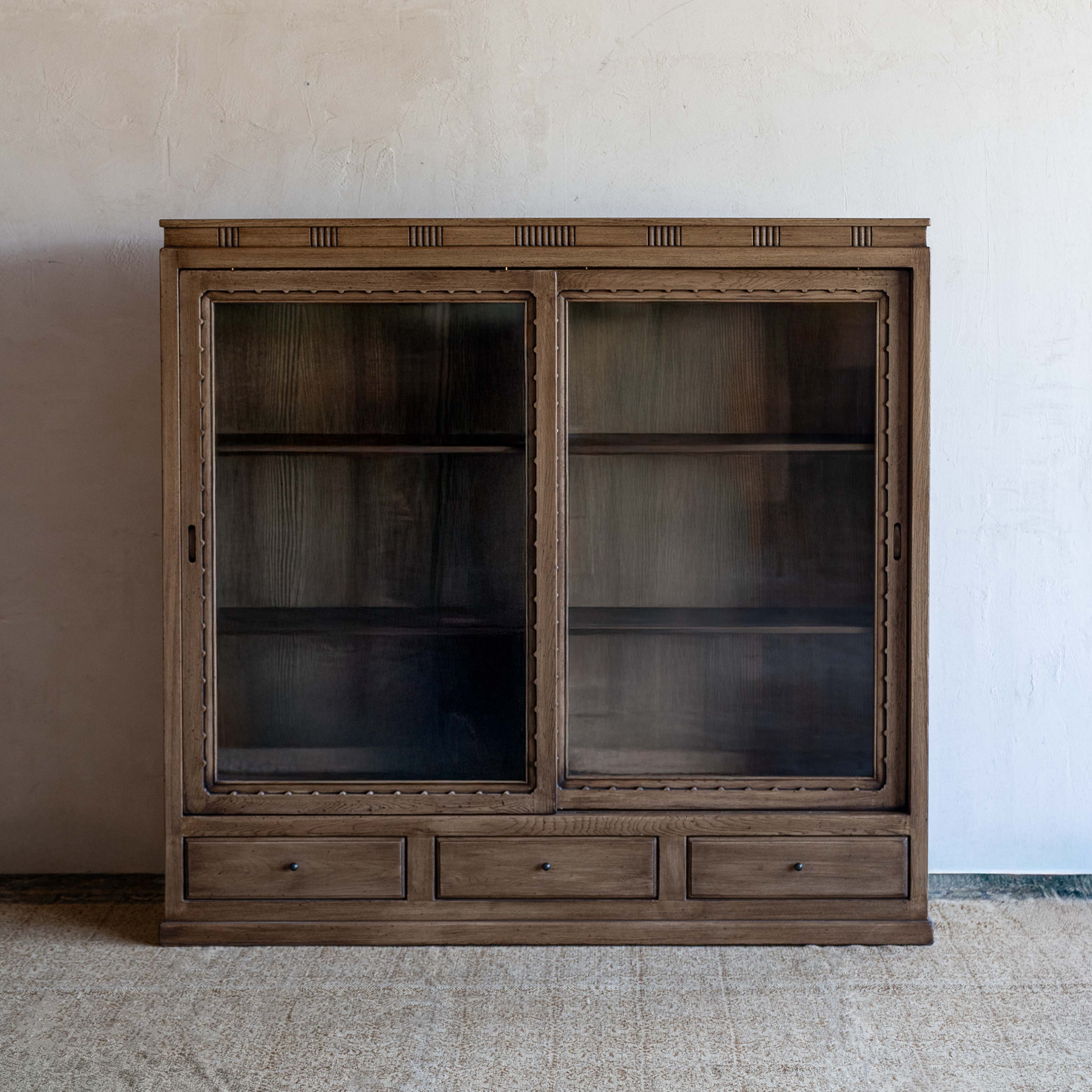 Eldran Solid Oak Wood Artisan Glass Door Cabinet - Cabinets - WS Living Furniture  Furniture Store in Dubai