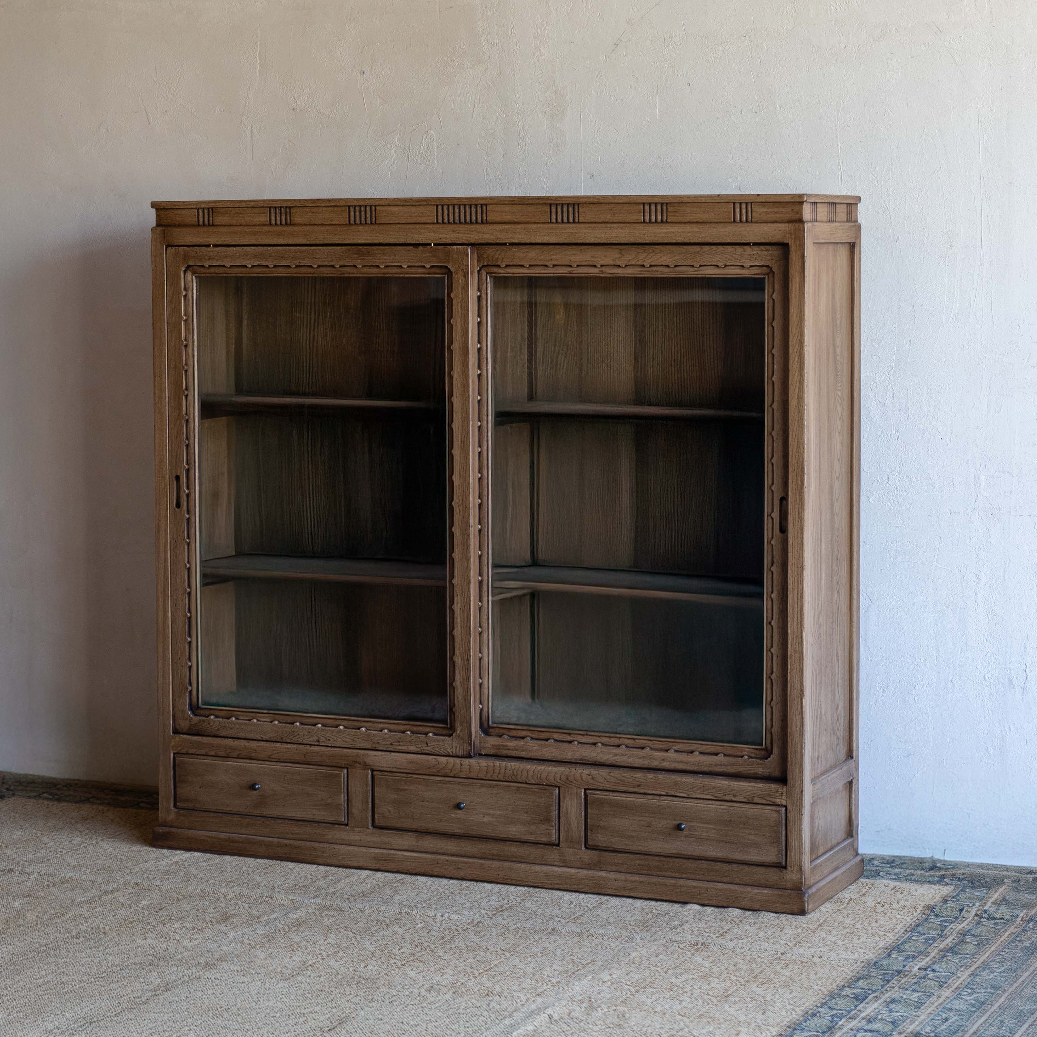 Eldran Solid Oak Wood Artisan Glass Door Cabinet - Cabinets - WS Living Furniture  Furniture Store in Dubai