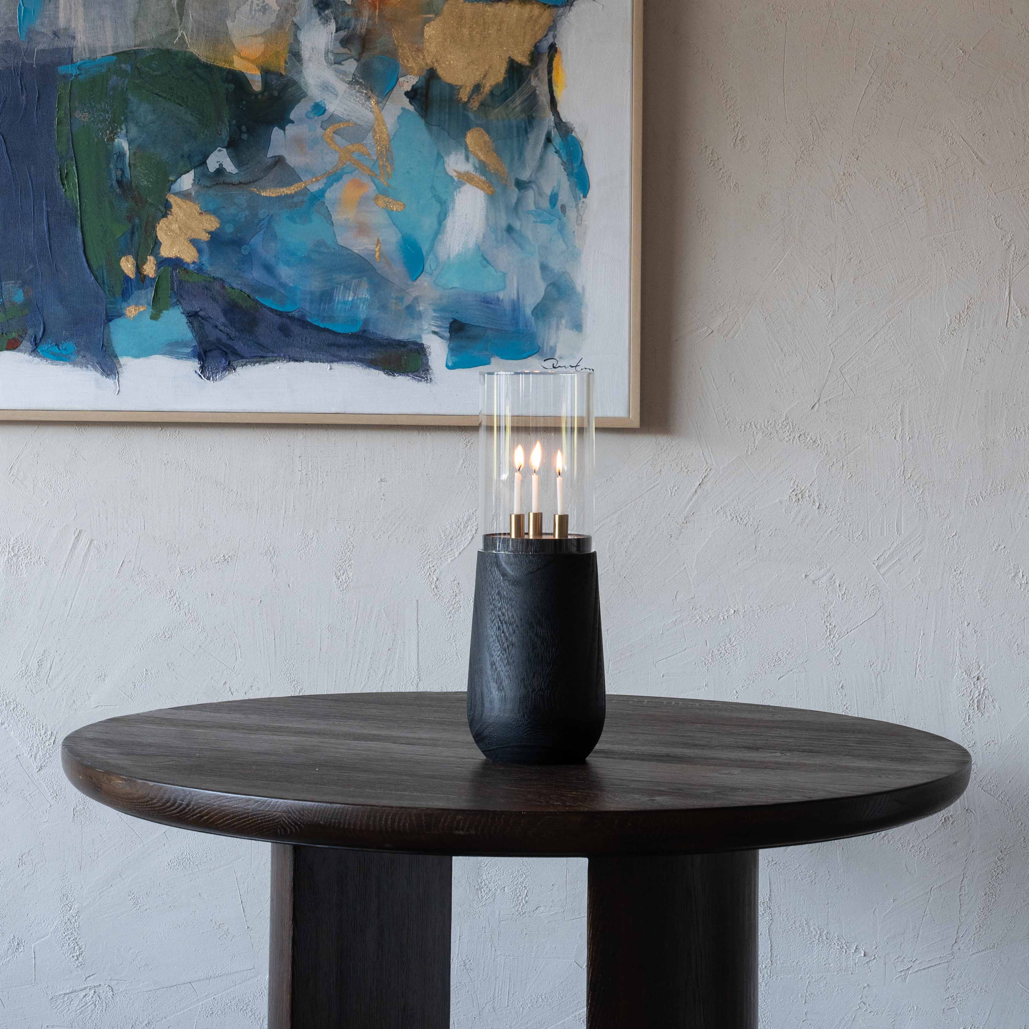 Flicker Solid Wood And Glass Candle Holder