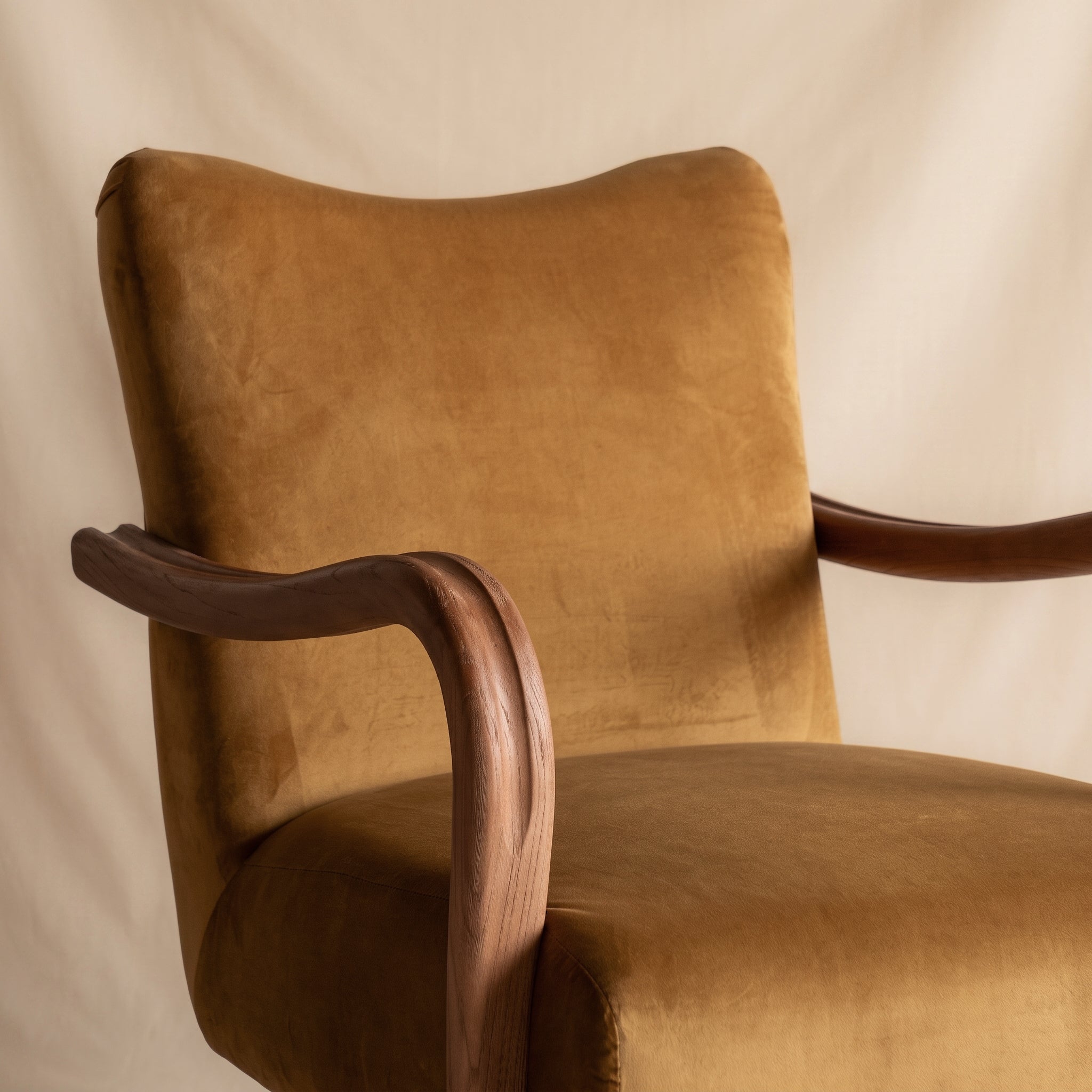 Valerio Walnut Modern Lounge Chair - MUSTARD