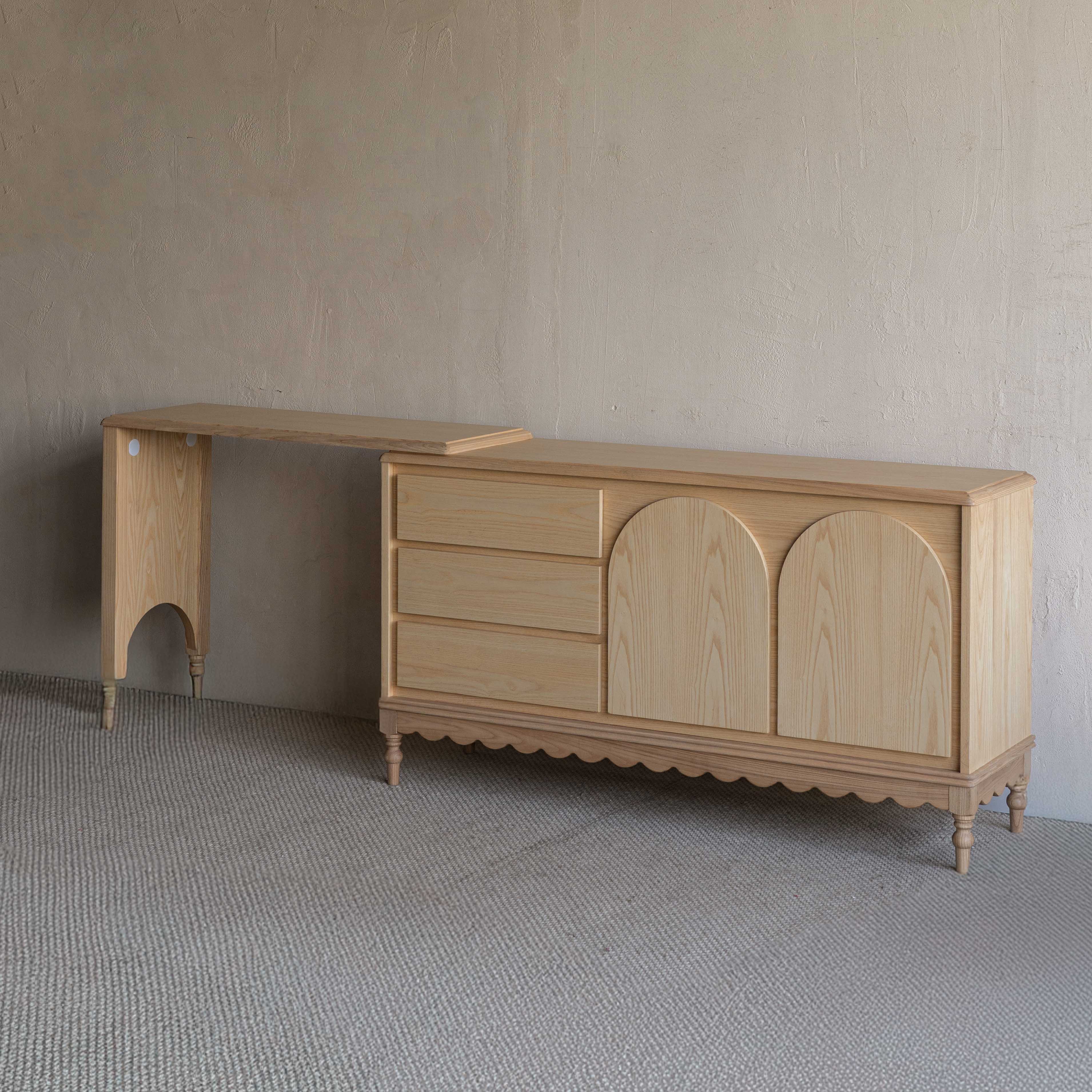 Mid Century Arch Door Dressing Table & Desk With Chair - NATURAL - Dressing Table - WS Living Furniture  Furniture Store in Dubai