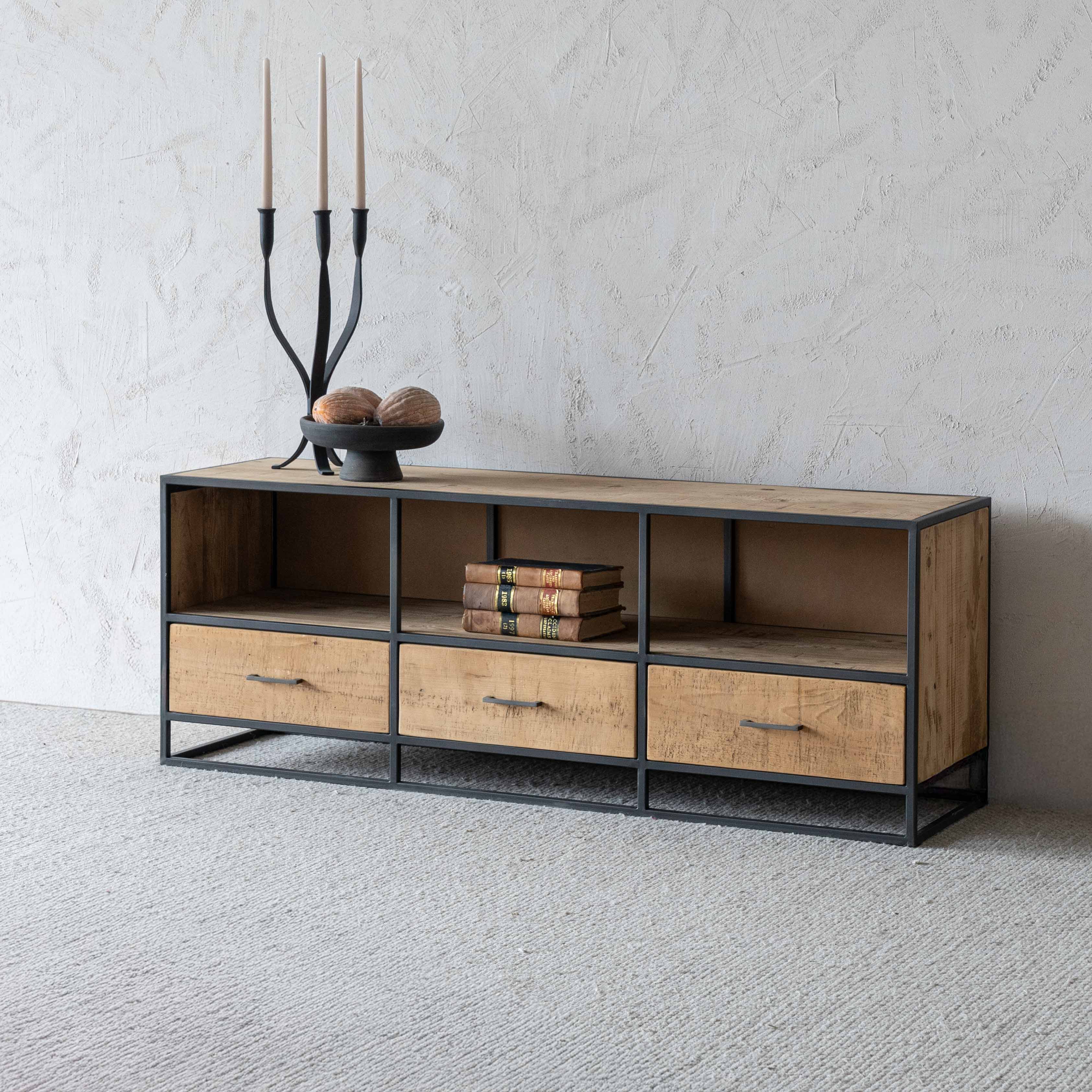 Urban Classic Industrial Solid Pine Wood TV Unit - 3 Drawers - TV Units - WS Living Furniture Home Furniture Stores in Dubai