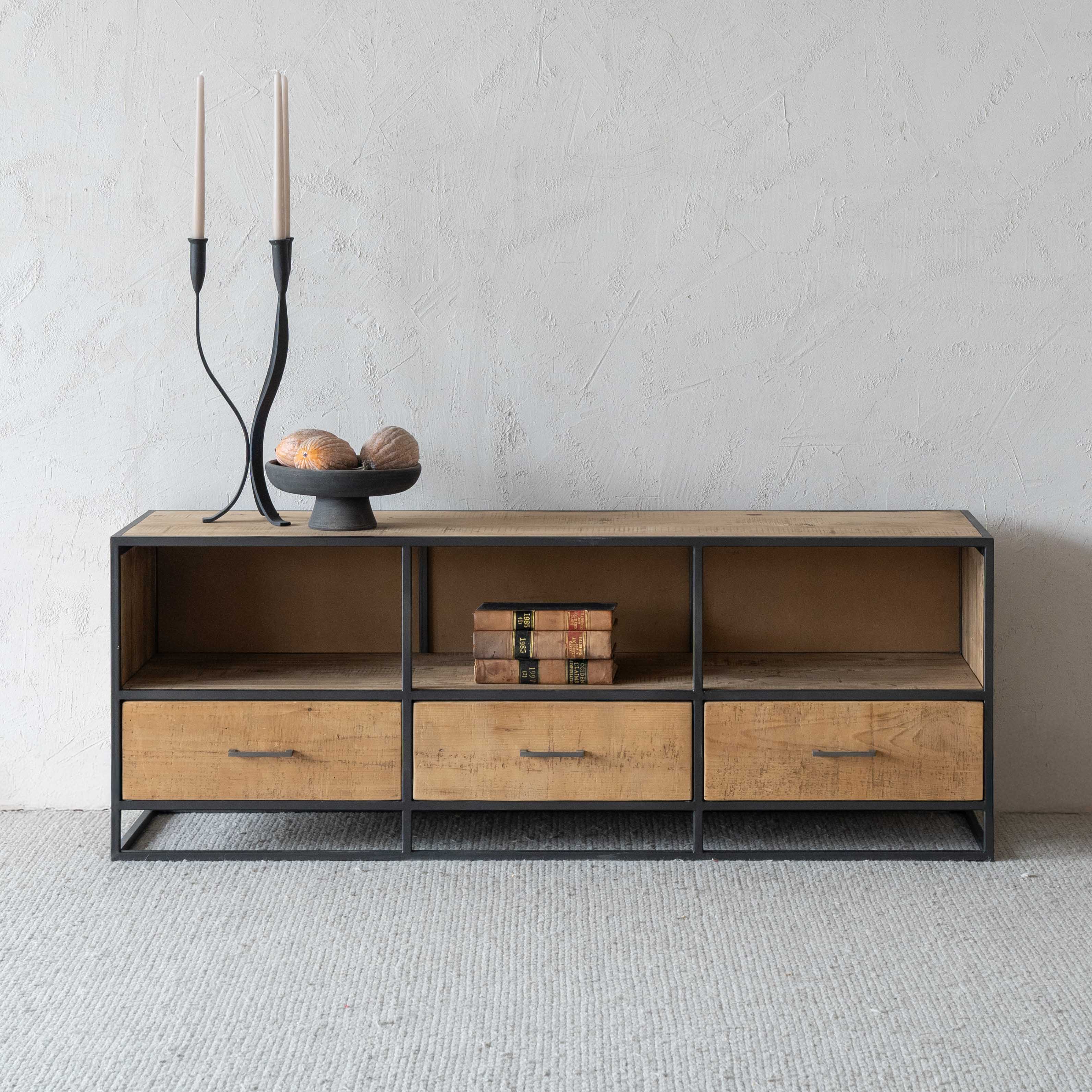 Urban Classic Industrial Solid Pine Wood TV Unit - 3 Drawers - TV Units - WS Living Furniture Home Furniture Stores in Dubai