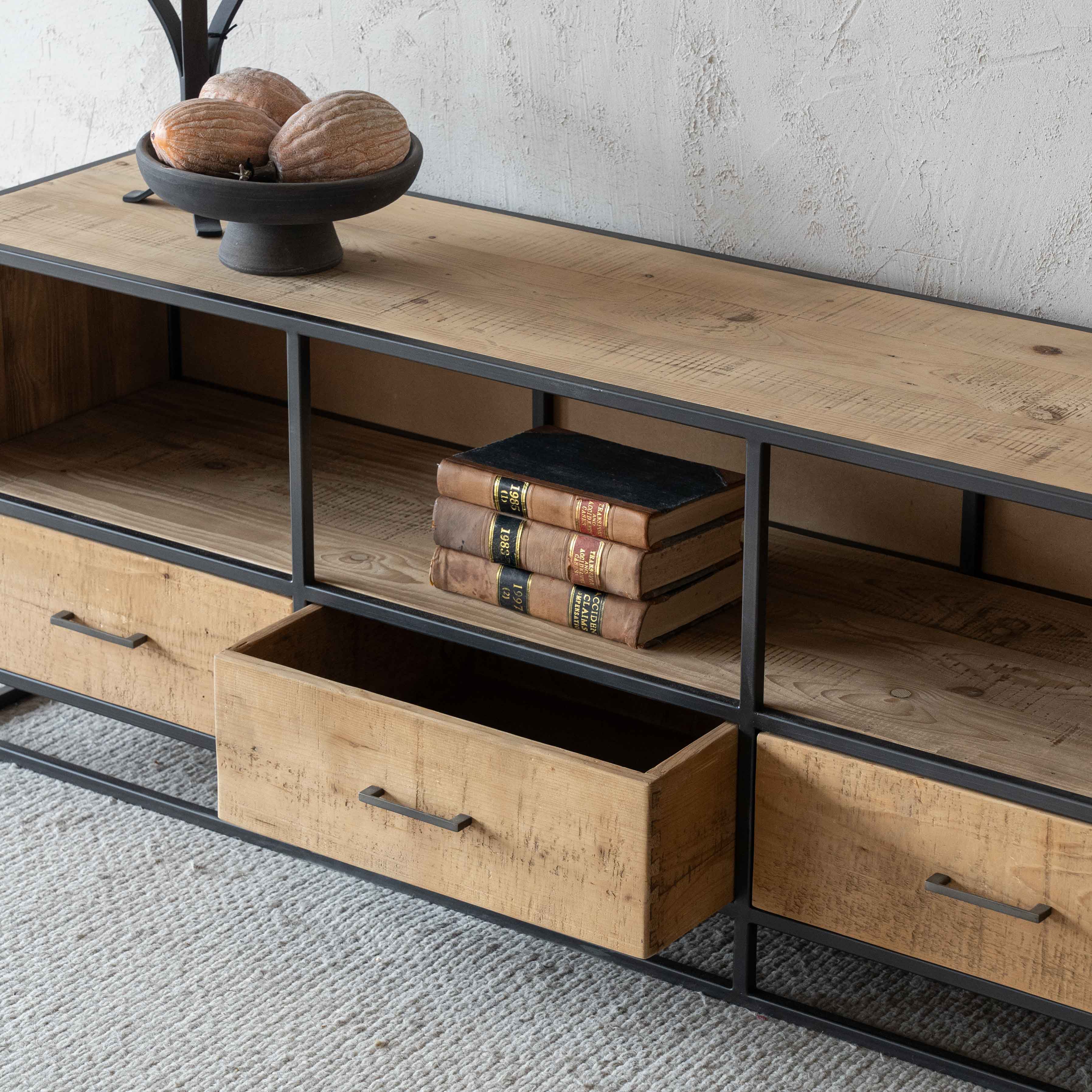 Urban Classic Industrial Solid Pine Wood TV Unit - 3 Drawers