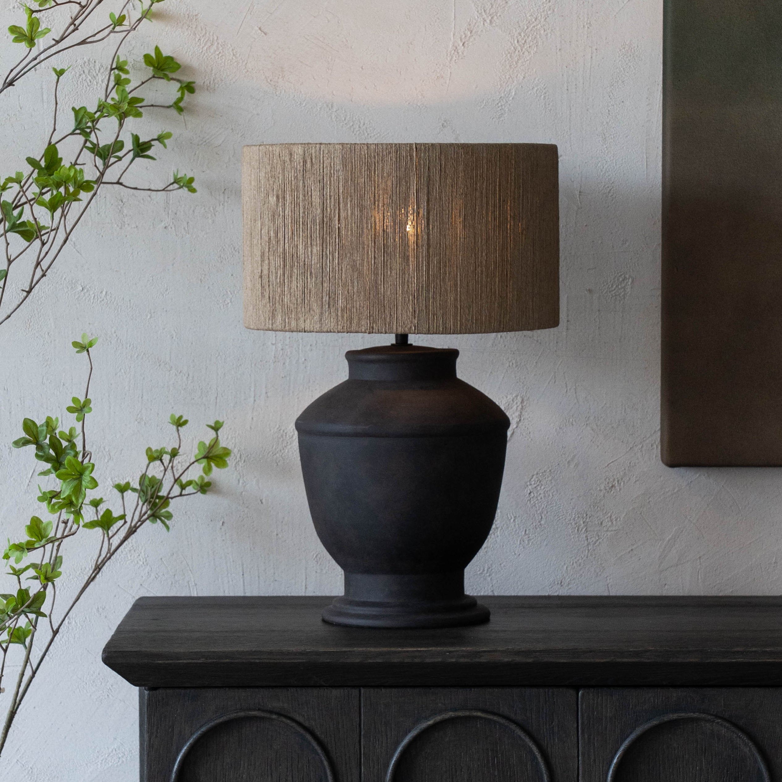 Lume Cement Pot Base Jute Shade Wabi Sabi Table Lamp - CT-594 - Table Lamps - WS Living Furniture  Furniture Store in Dubai