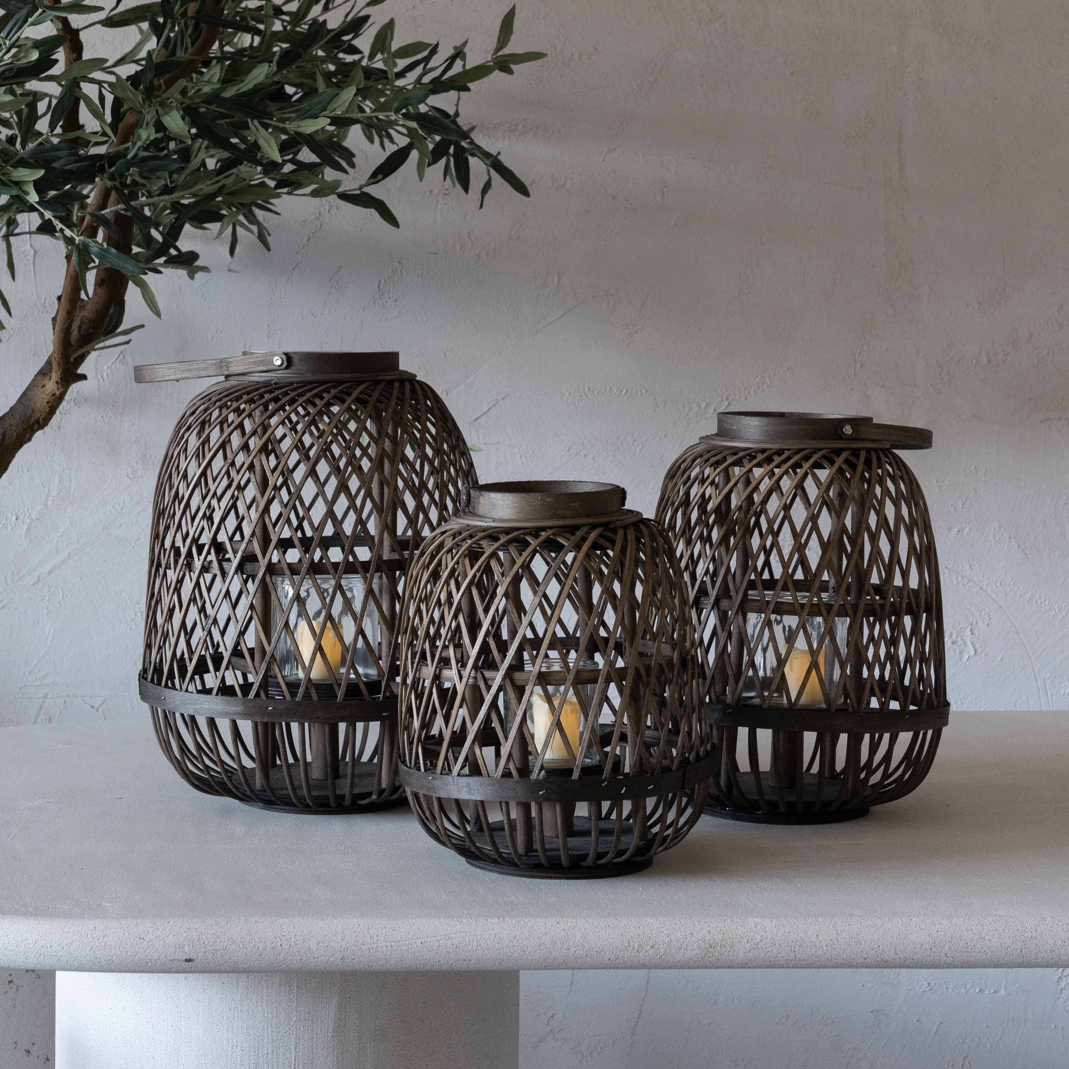 Serene Classic Bamboo Rattan Candle Holder | Lantern with Glass