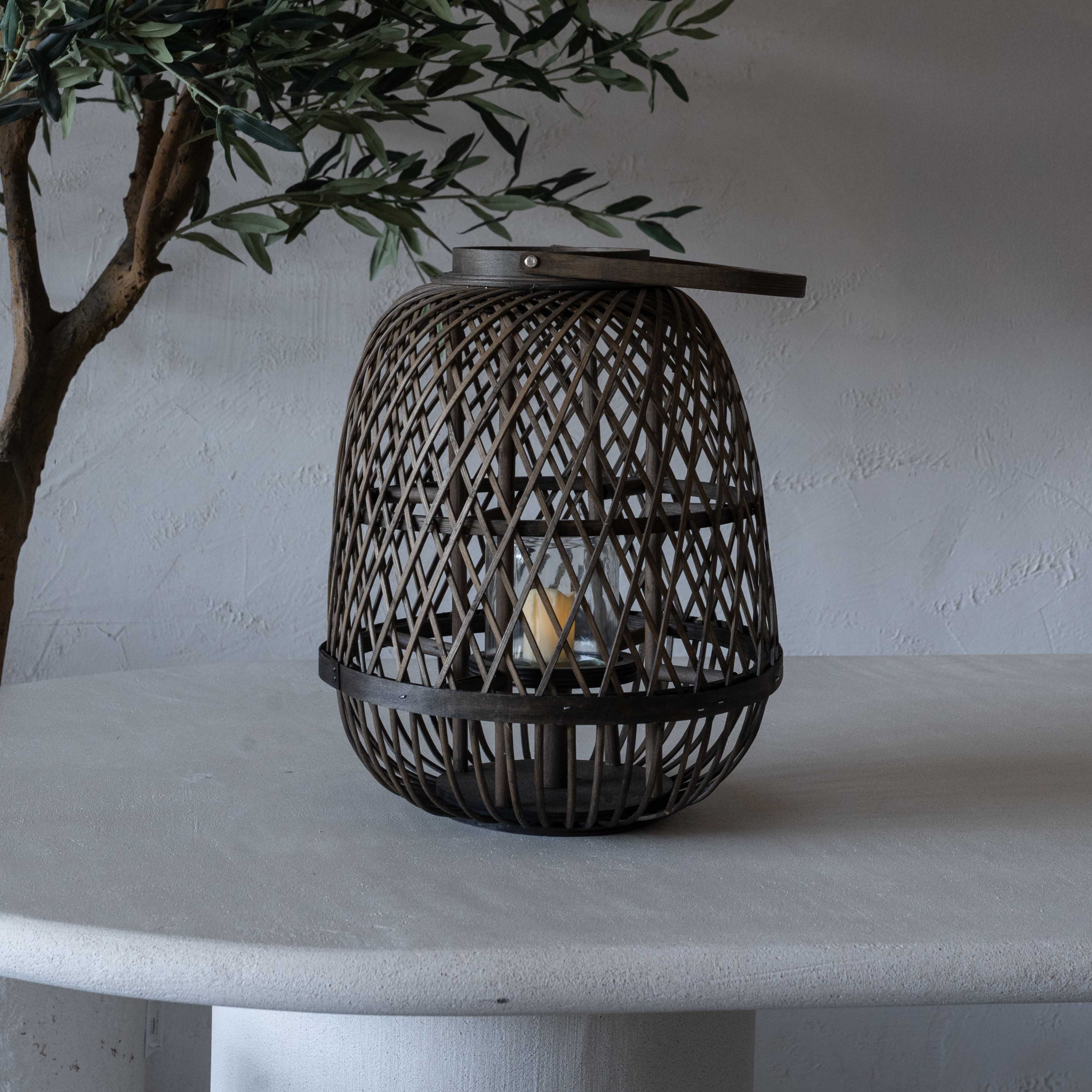 Serene Classic Bamboo Rattan Candle Holder | Lantern with Glass