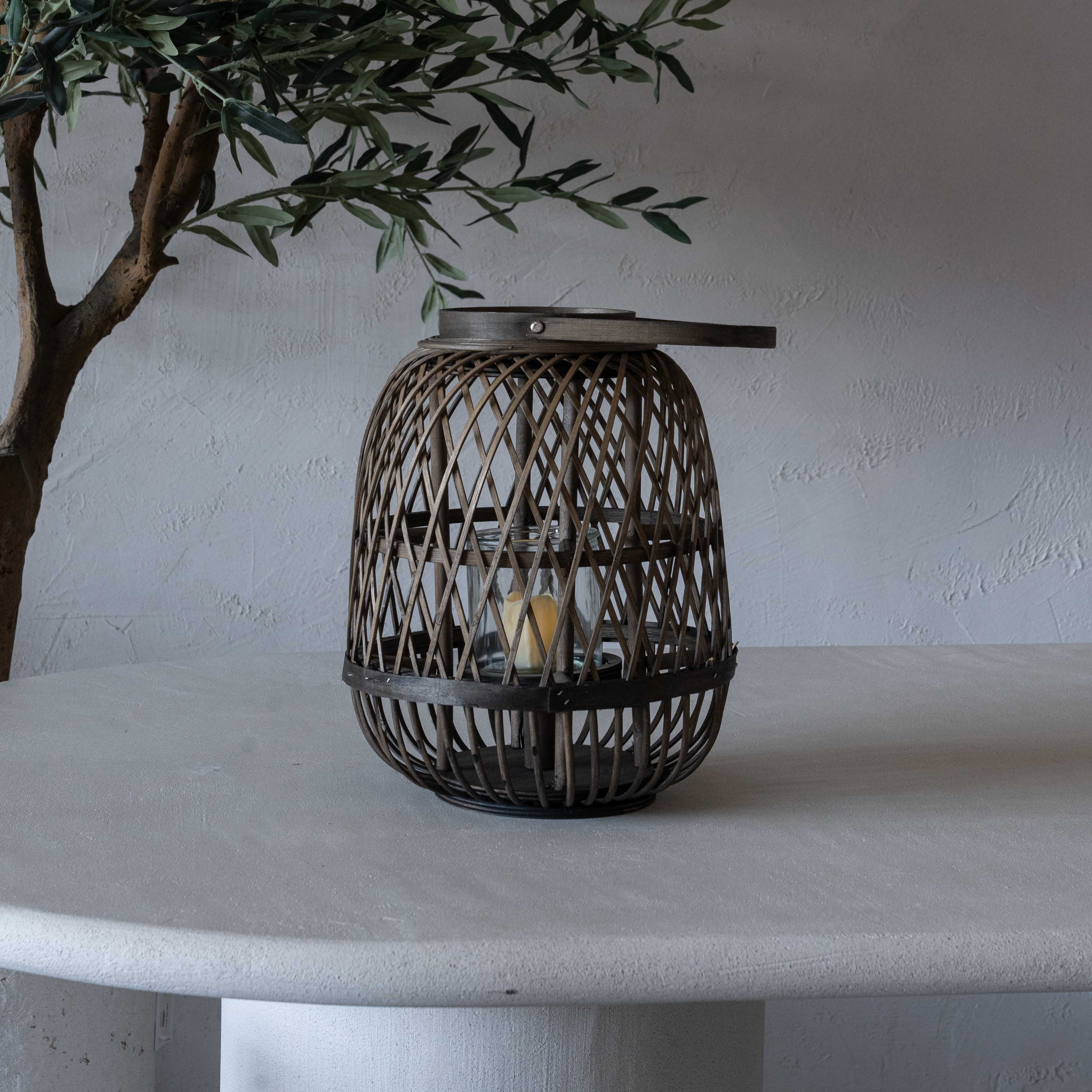 Serene Classic Bamboo Rattan Candle Holder | Lantern with Glass