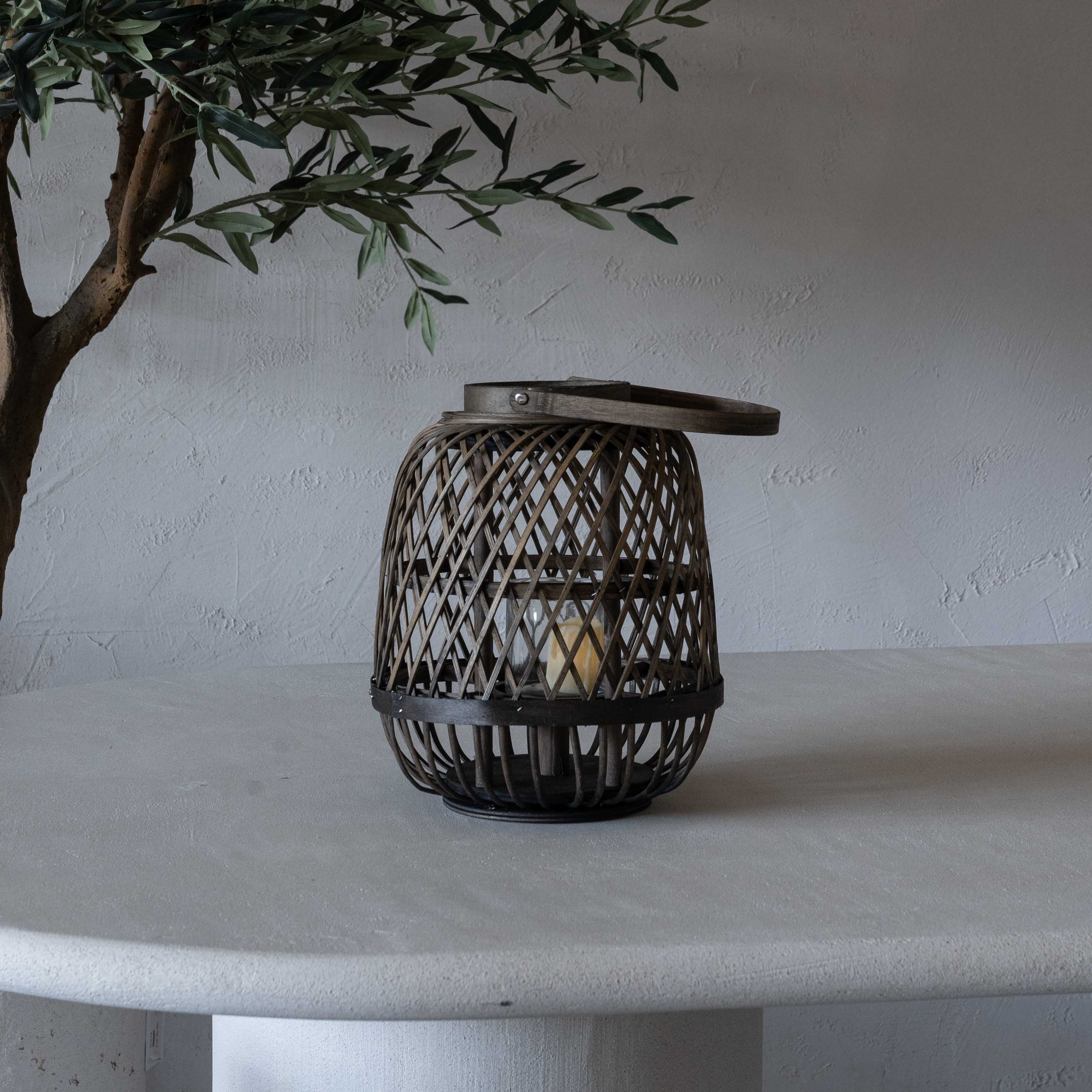 Serene Classic Bamboo Rattan Candle Holder | Lantern with Glass