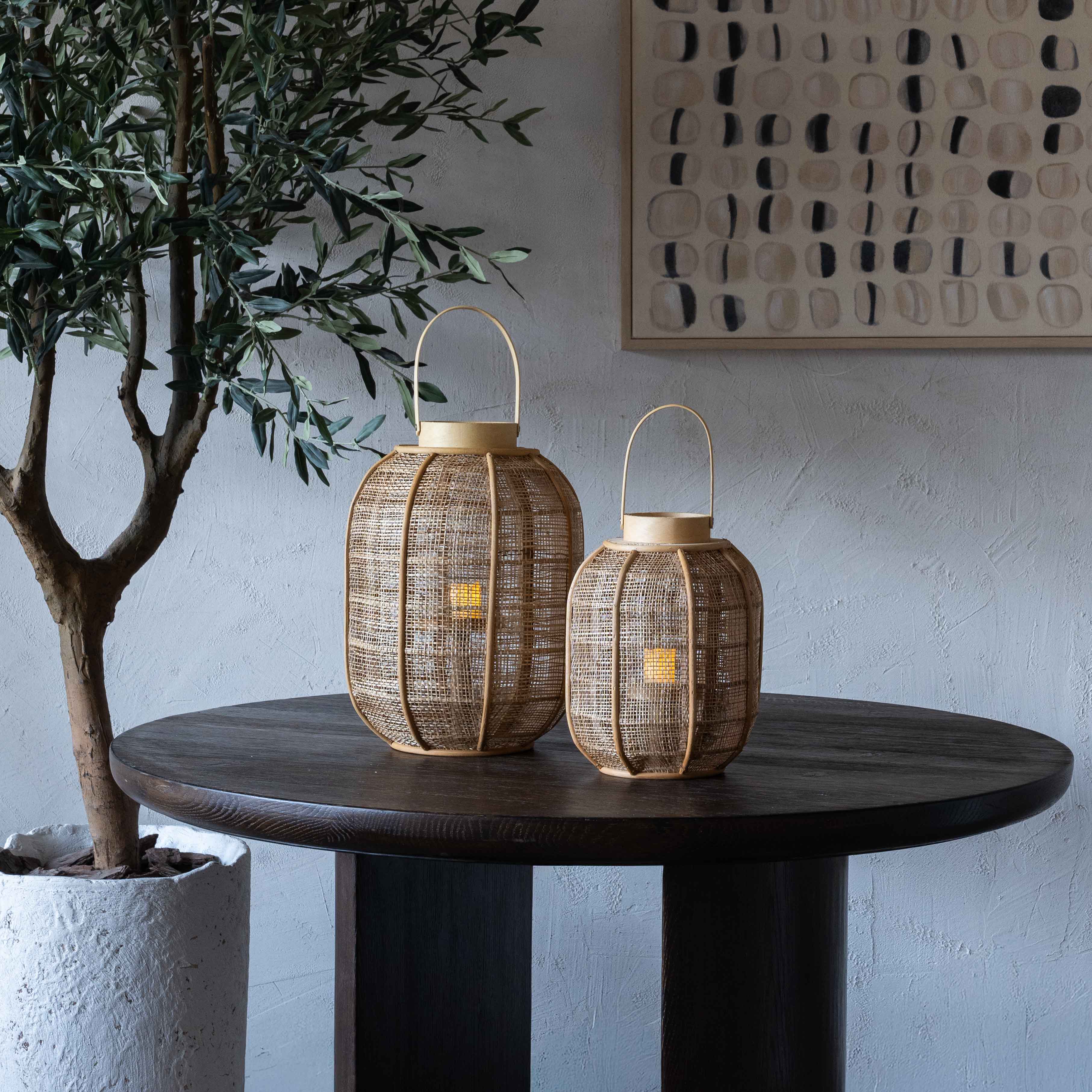 Serene Classic Bamboo Rattan Candle Holder | Lantern with Glass - Candle Holders - WS Living - UAE Home Furniture Stores in Dubai