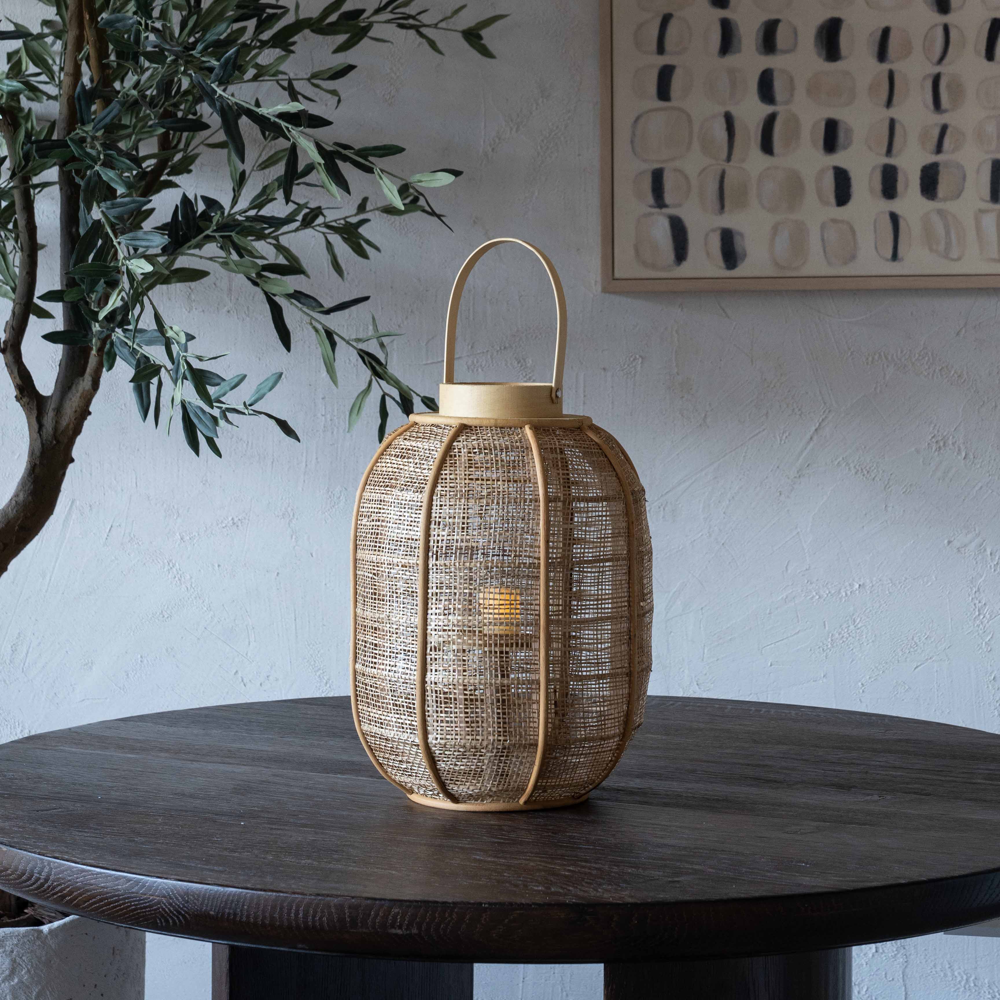 Serene Classic Bamboo Rattan Candle Holder | Lantern with Glass