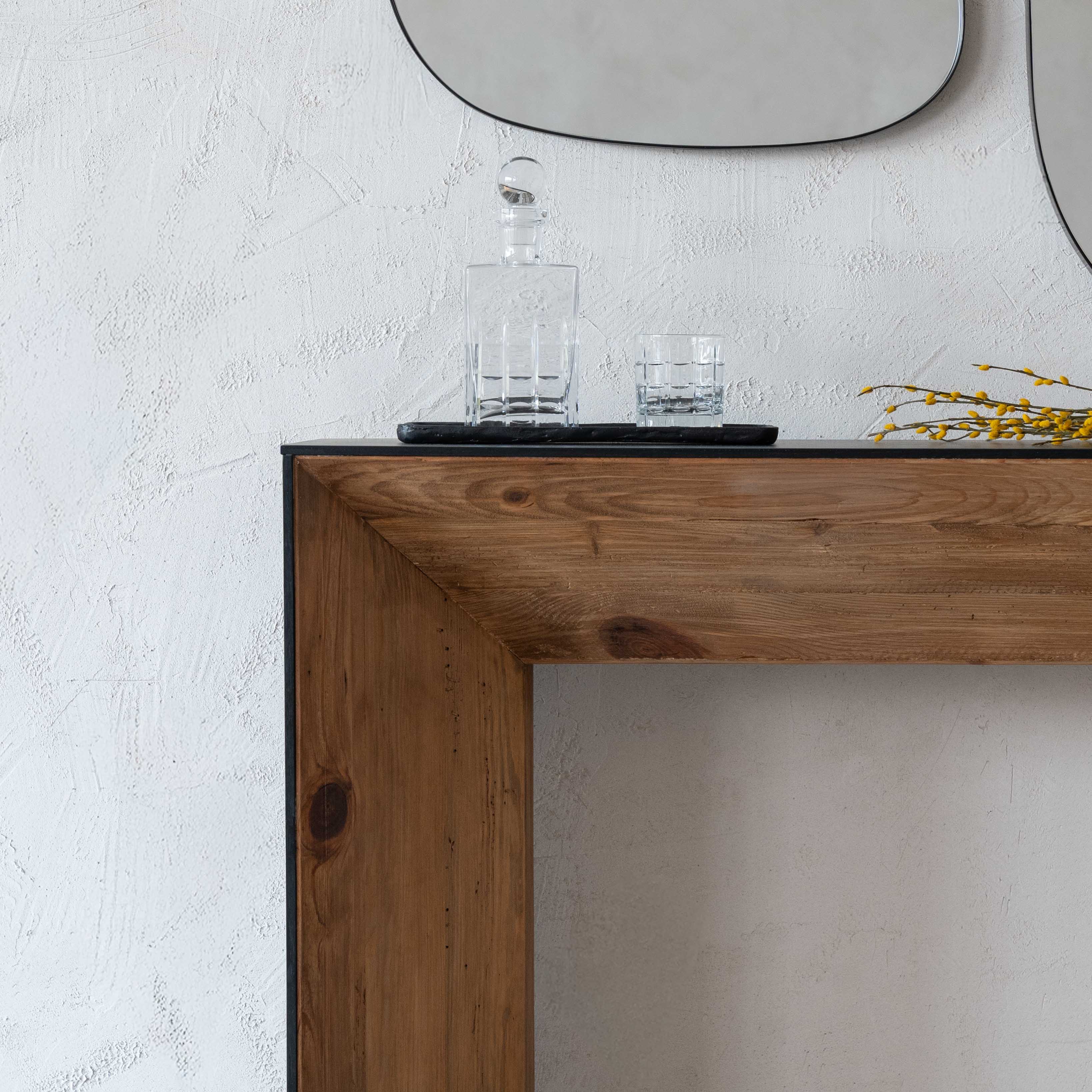 Marli Solid Raw Black & Wood Rectangle Console