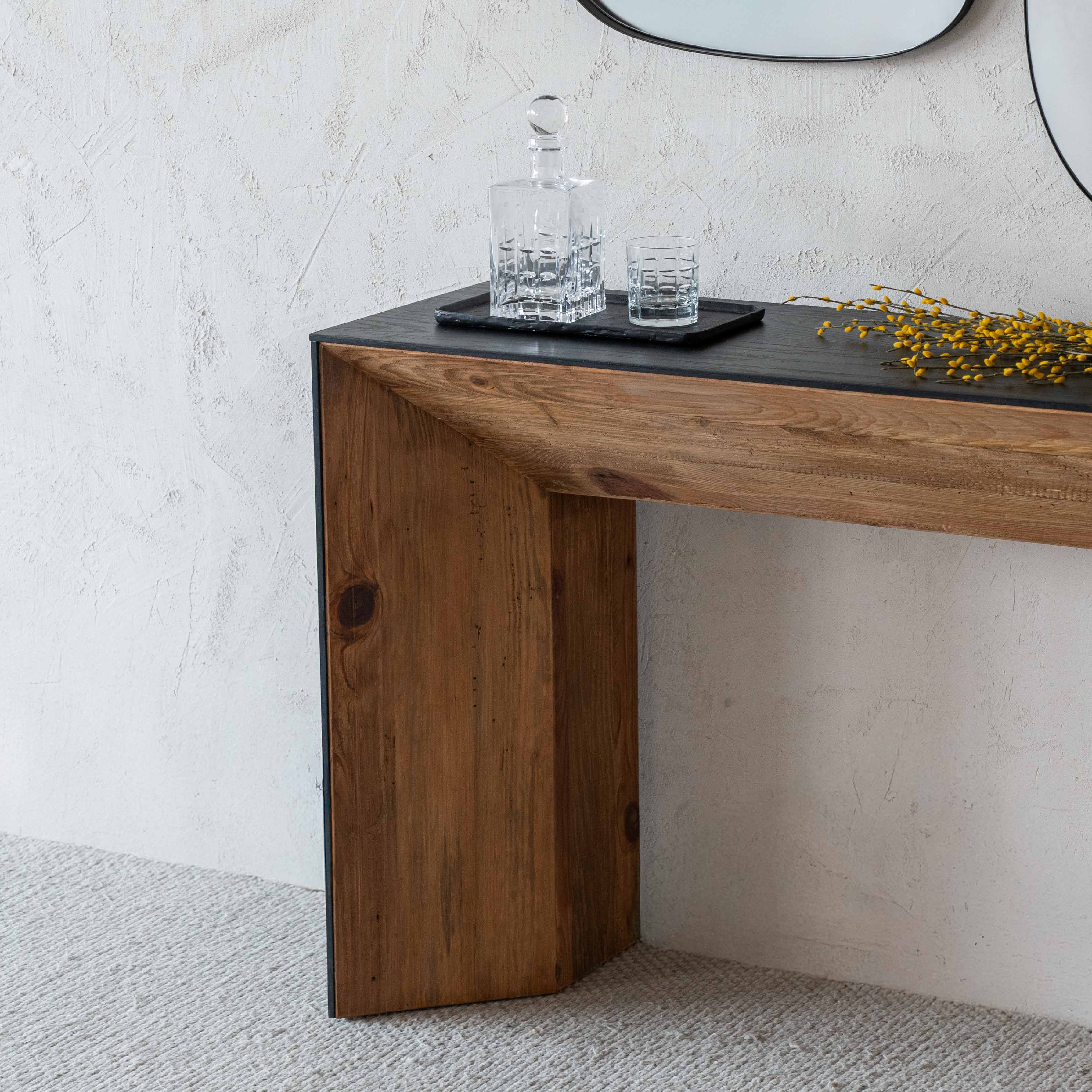 Marli Solid Raw Black & Wood Rectangle Console