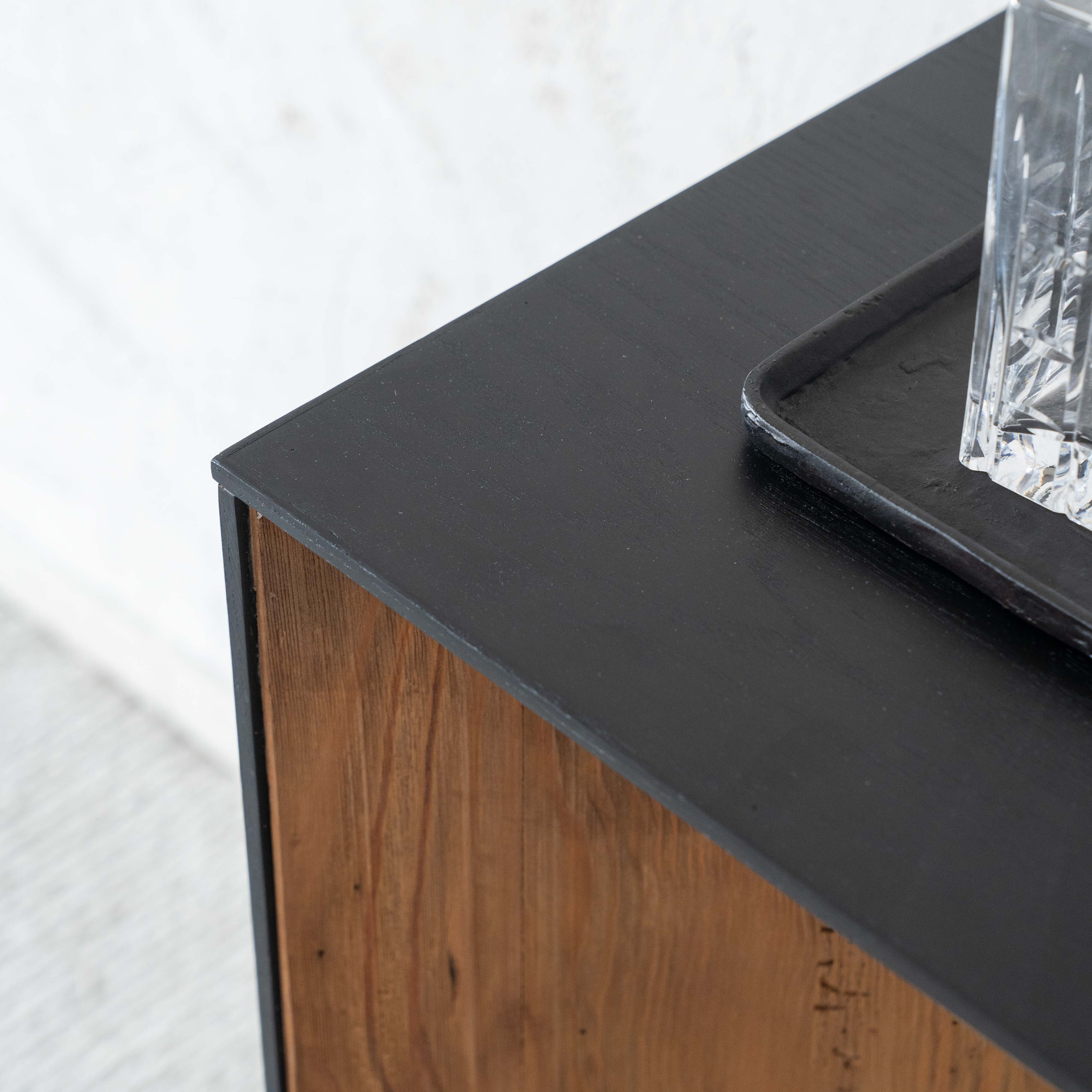 Marli Solid Raw Black & Wood Rectangle Console