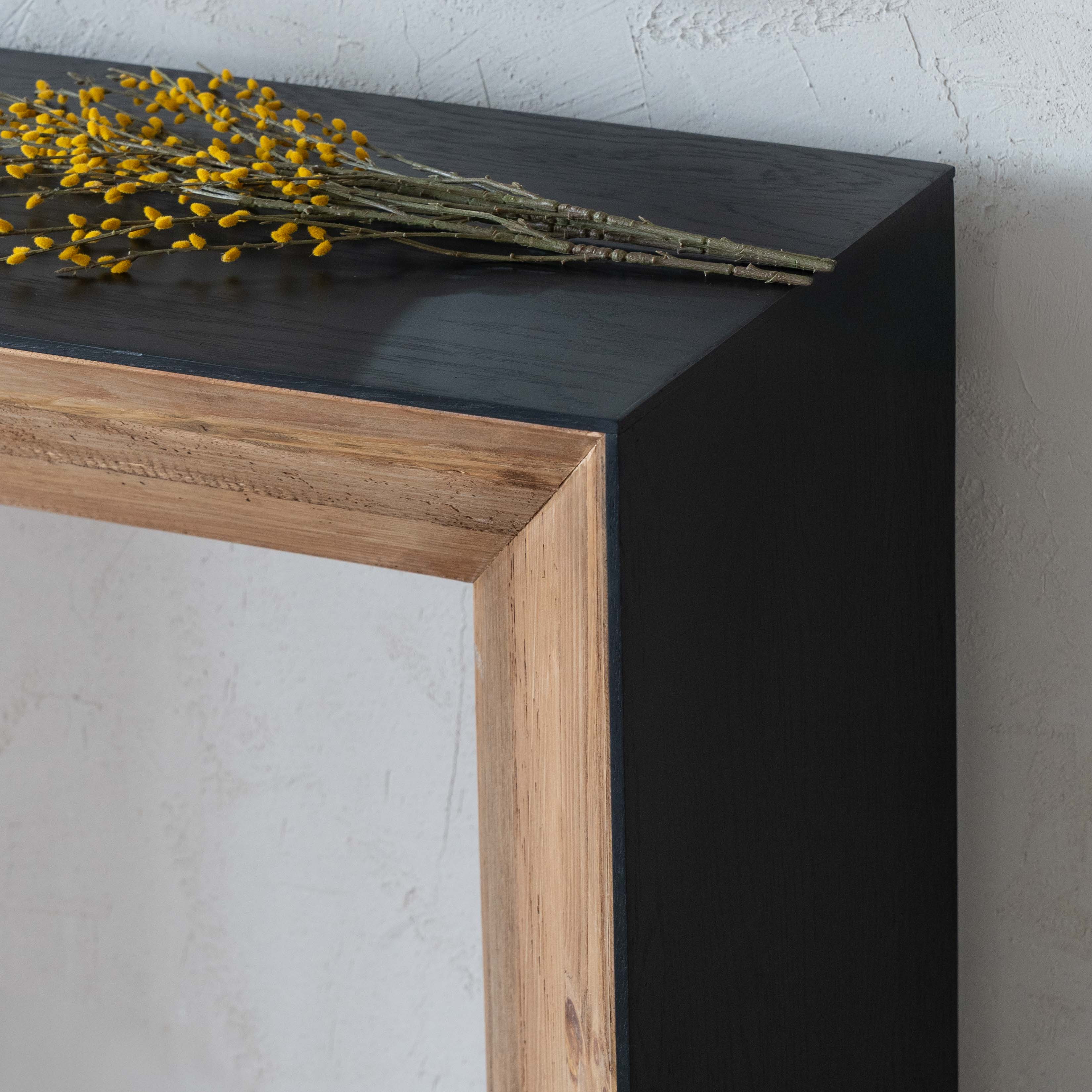 Marli Solid Raw Black & Wood Rectangle Console