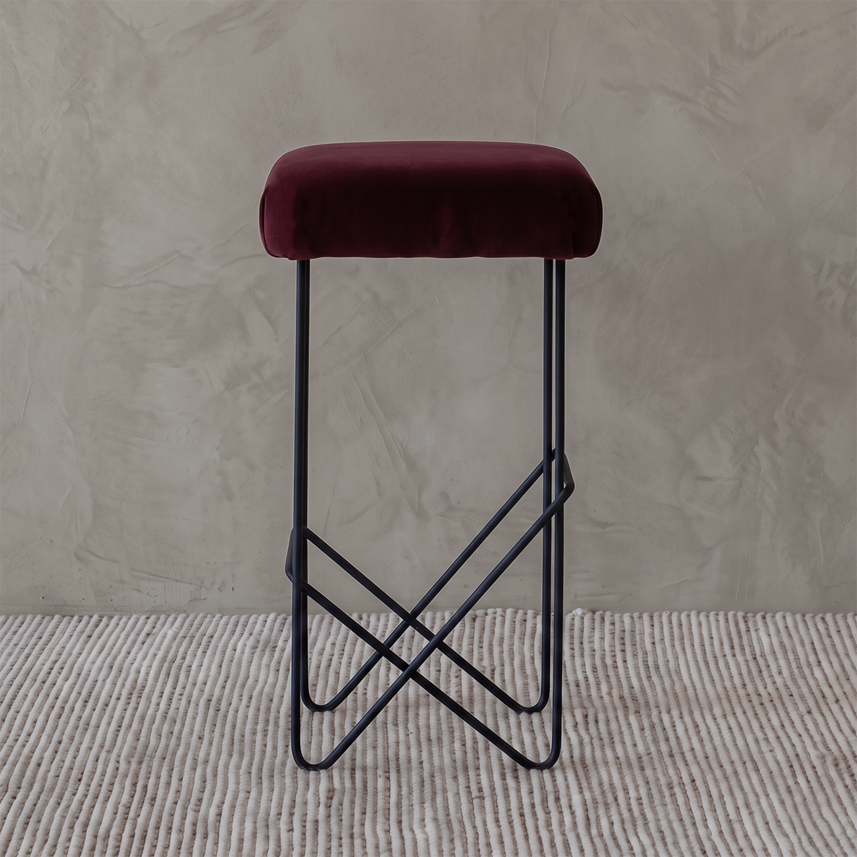 Nora Minimalist Classic Bar Stool - BURGUNDY VELVET