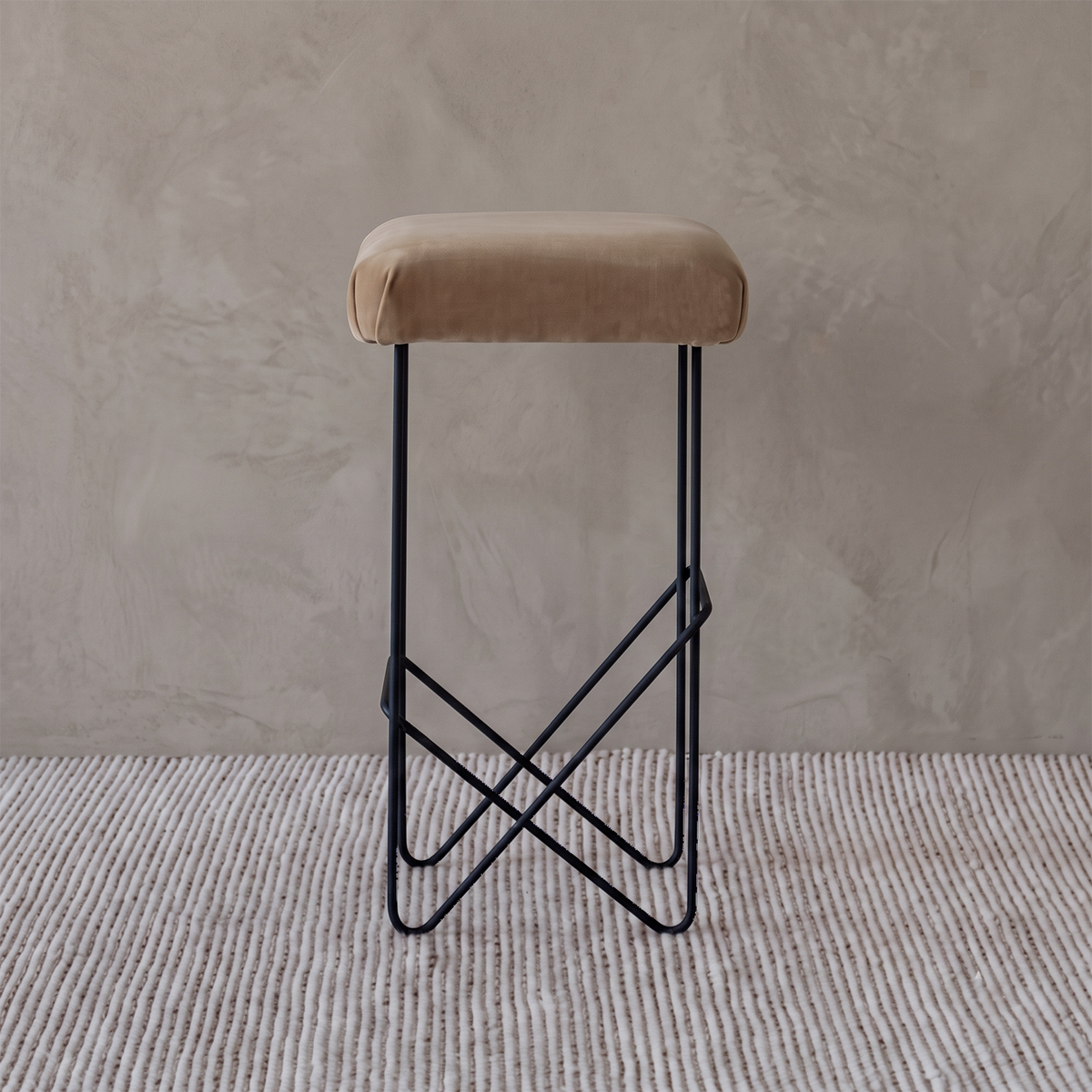 Nora Minimalist Bar Stool - SAND BEIGE VELVET
