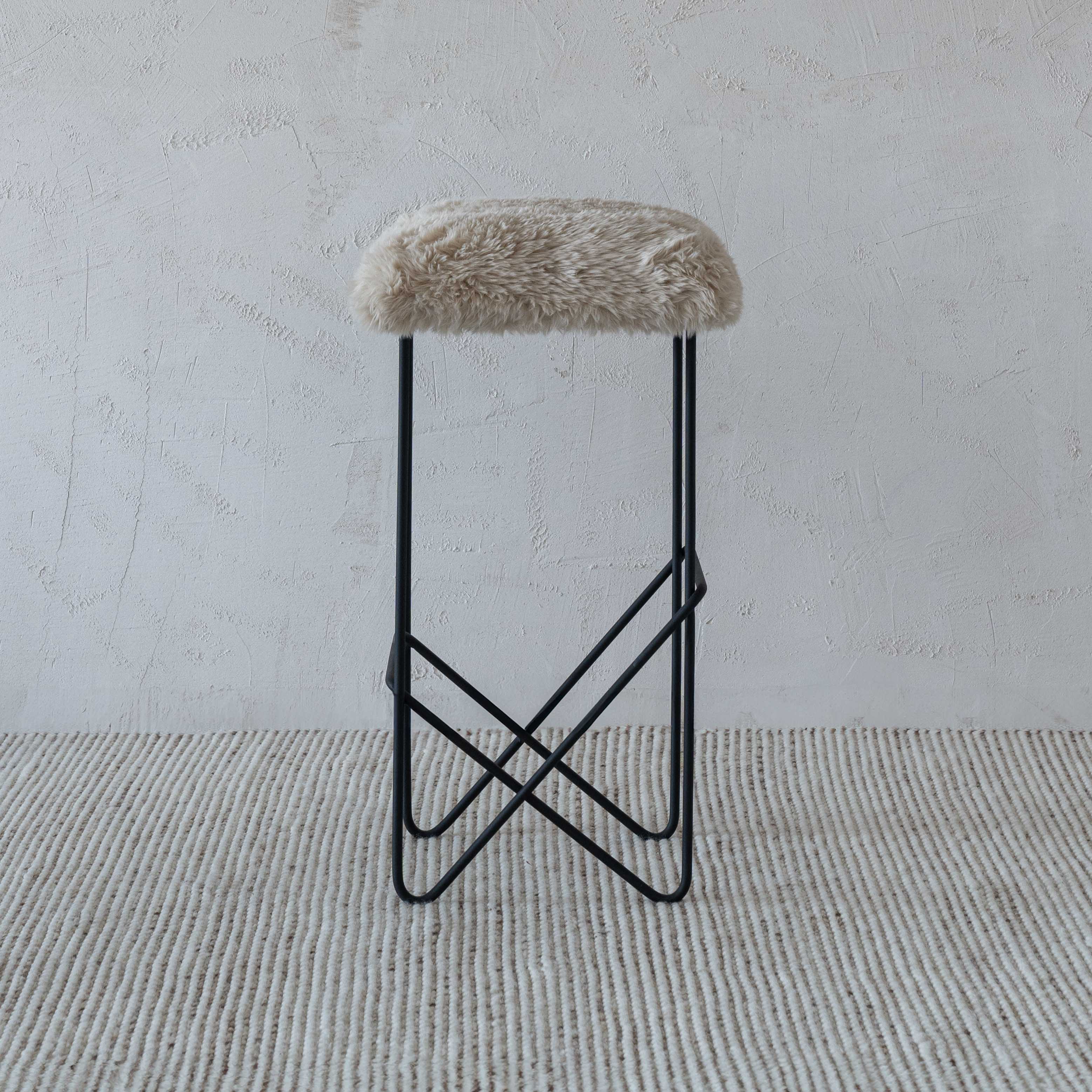 Nora Modern Fur Bar Stool | Counter Chair - Bar Stool - WS Living - UAE Wood and steel Furnitures in Dubai