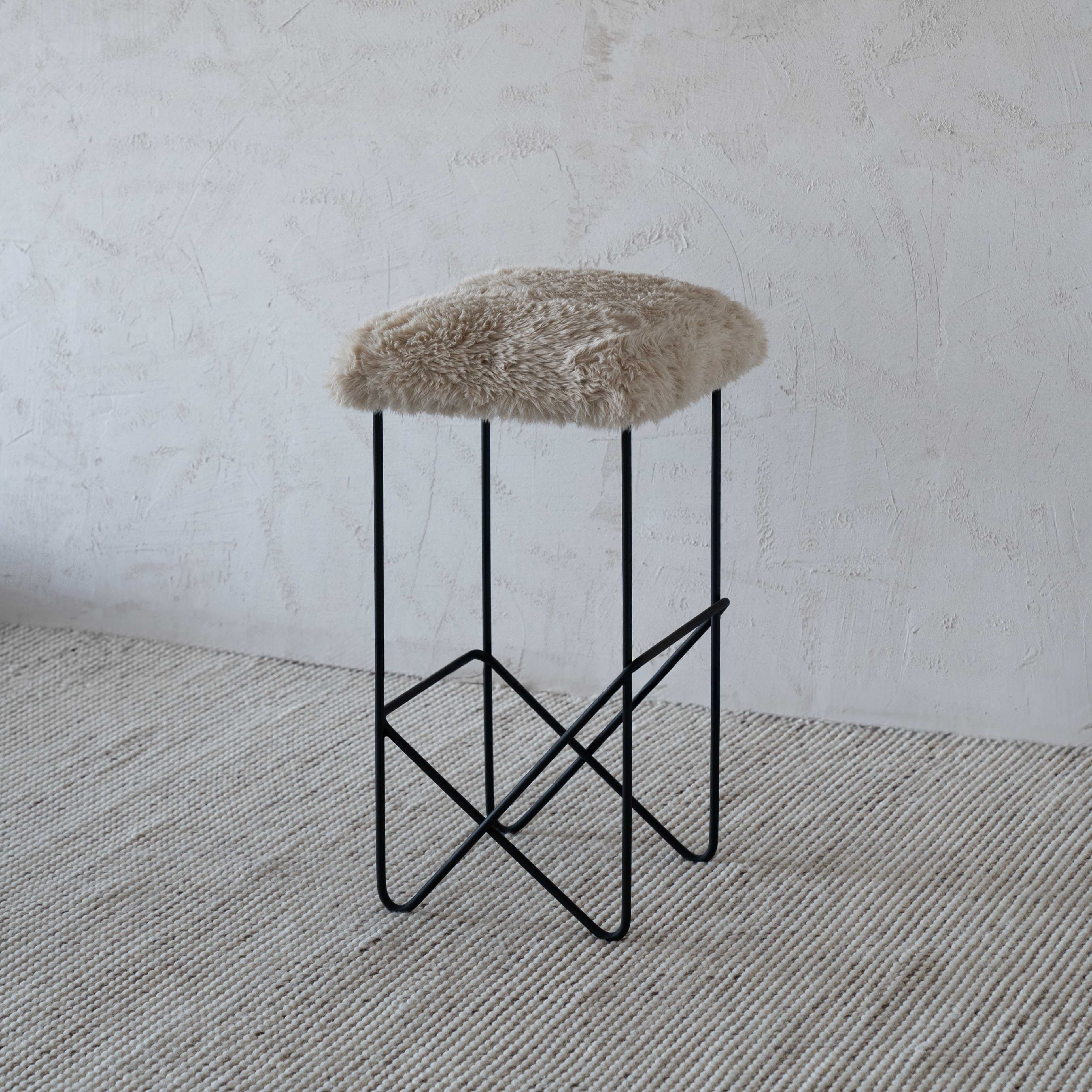 Nora Modern Fur Bar Stool | Counter Chair - Bar Stool - WS Living - UAE Wood and steel Furnitures in Dubai