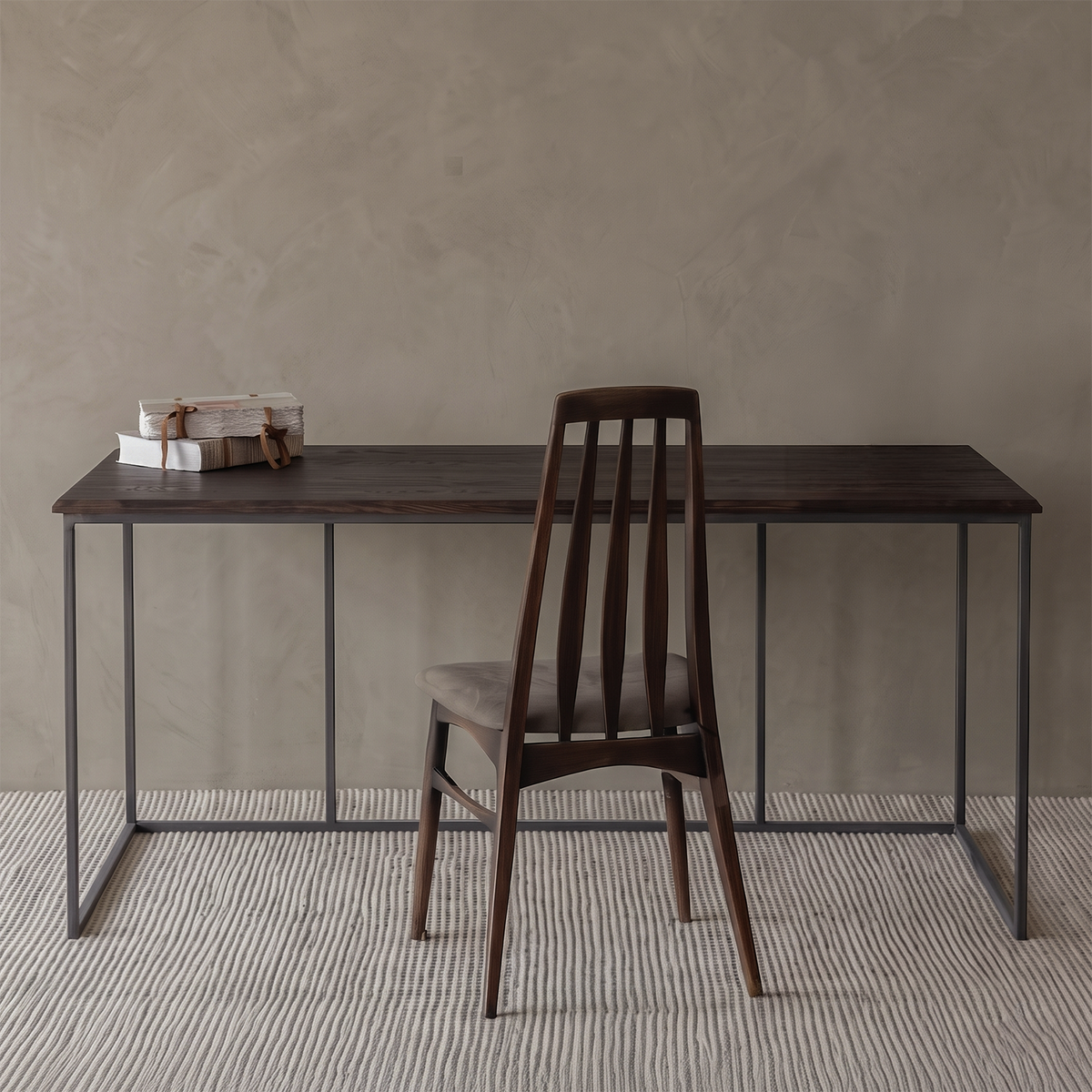 Nordic Industrial Pine Wood Desk | Study Table - DARK WALNUT