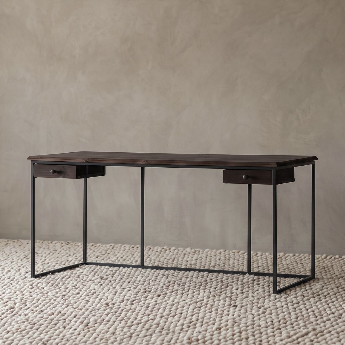 Nordic Industrial Desk | Study Table With Drawers - WALNUT