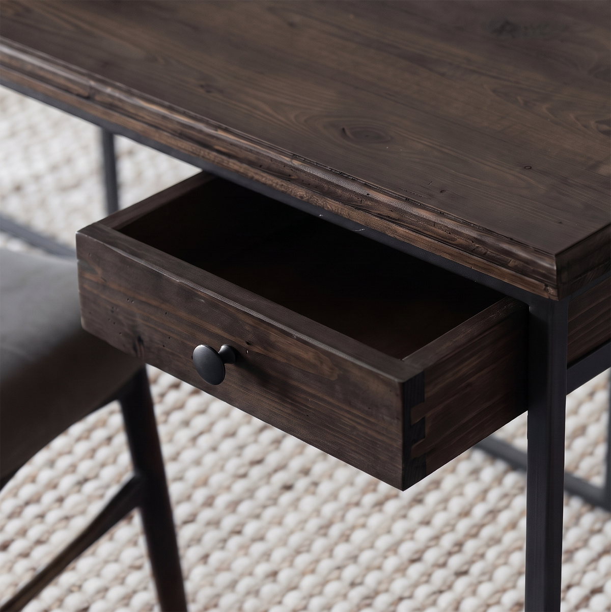 Nordic Industrial Desk | Study Table With Drawers - WALNUT