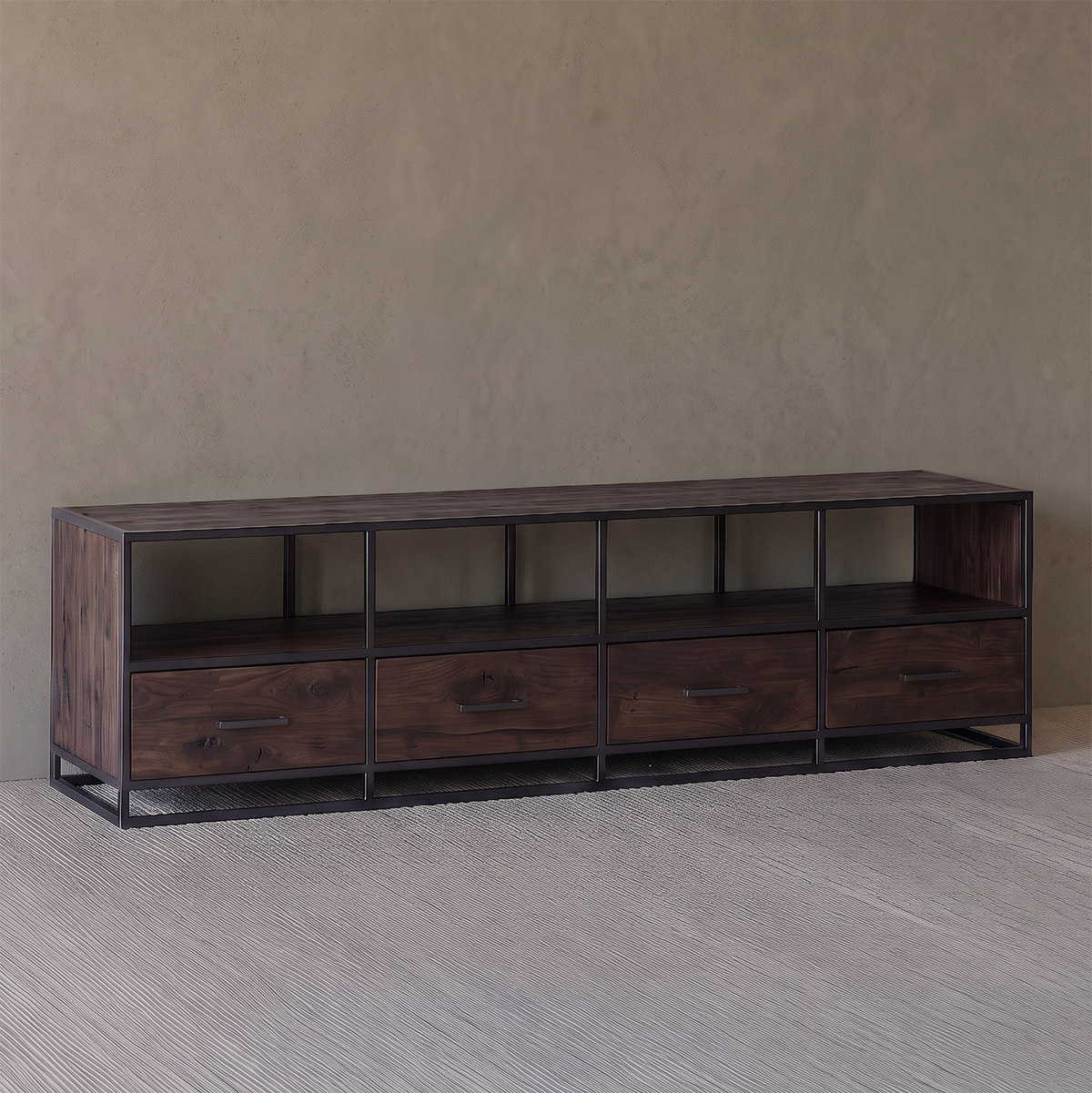 Nordic Industrial  TV Unit - DARK WALNUT