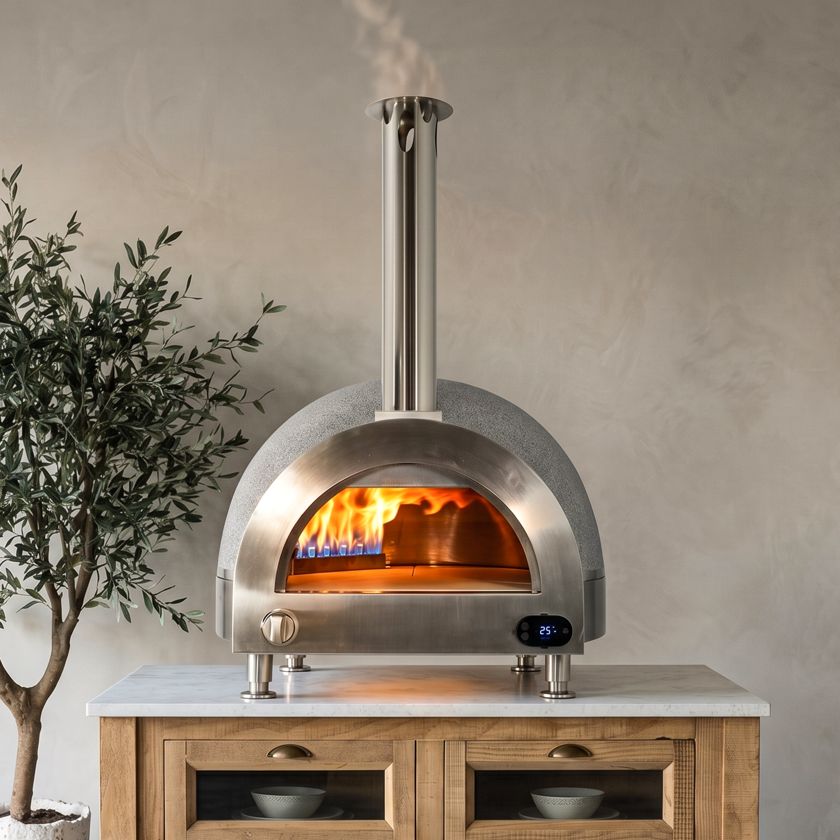 Forno Gas Clay Pizza Oven Dome Oven With Electronic Thermometer