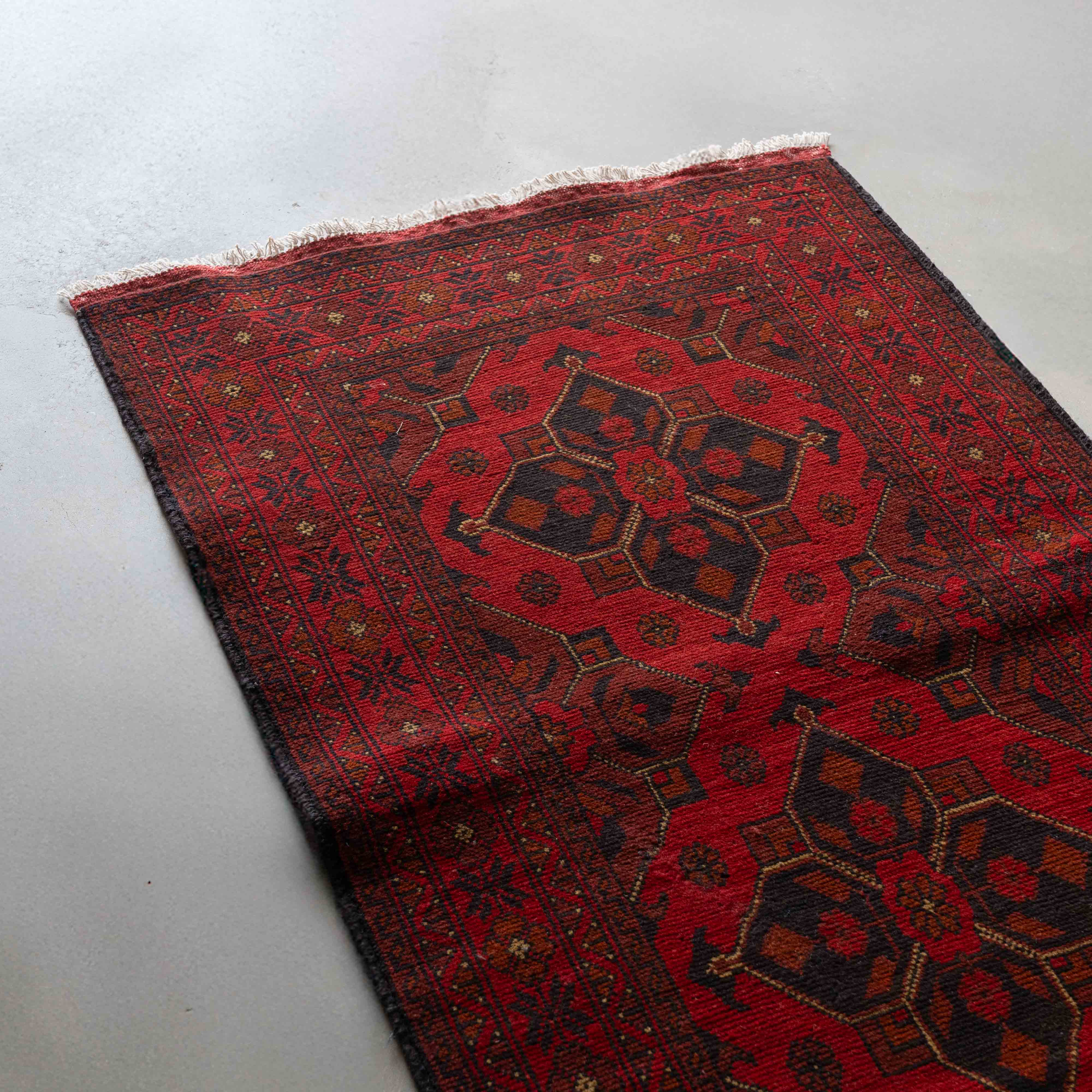 Opulence Runner Handcrafted Red Vintage Style Wool Afghan Rug