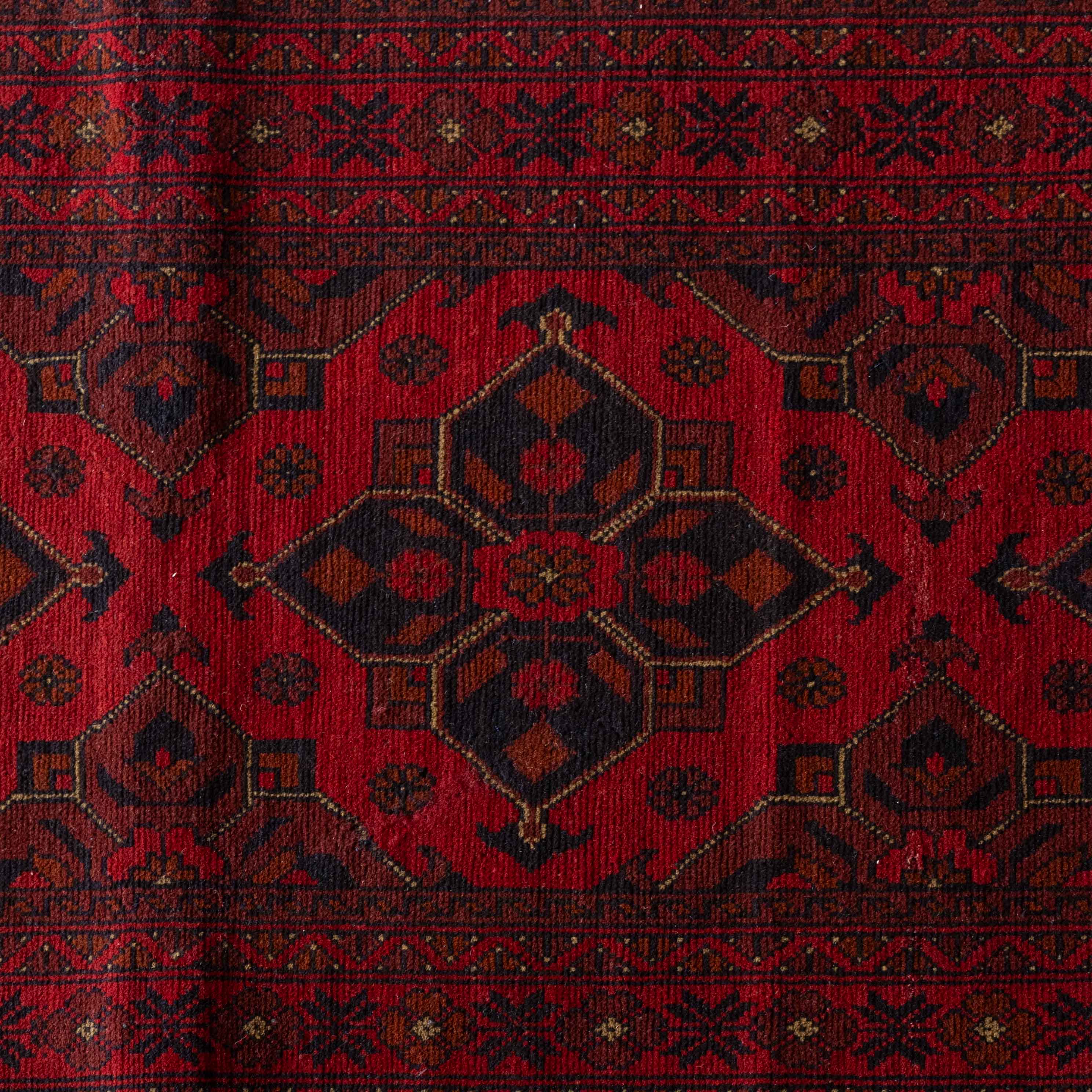 Opulence Runner Handcrafted Red Vintage Style Wool Afghan Rug