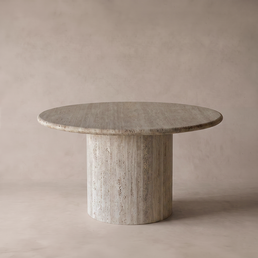 Palm Round Travertine Marble Dining Table