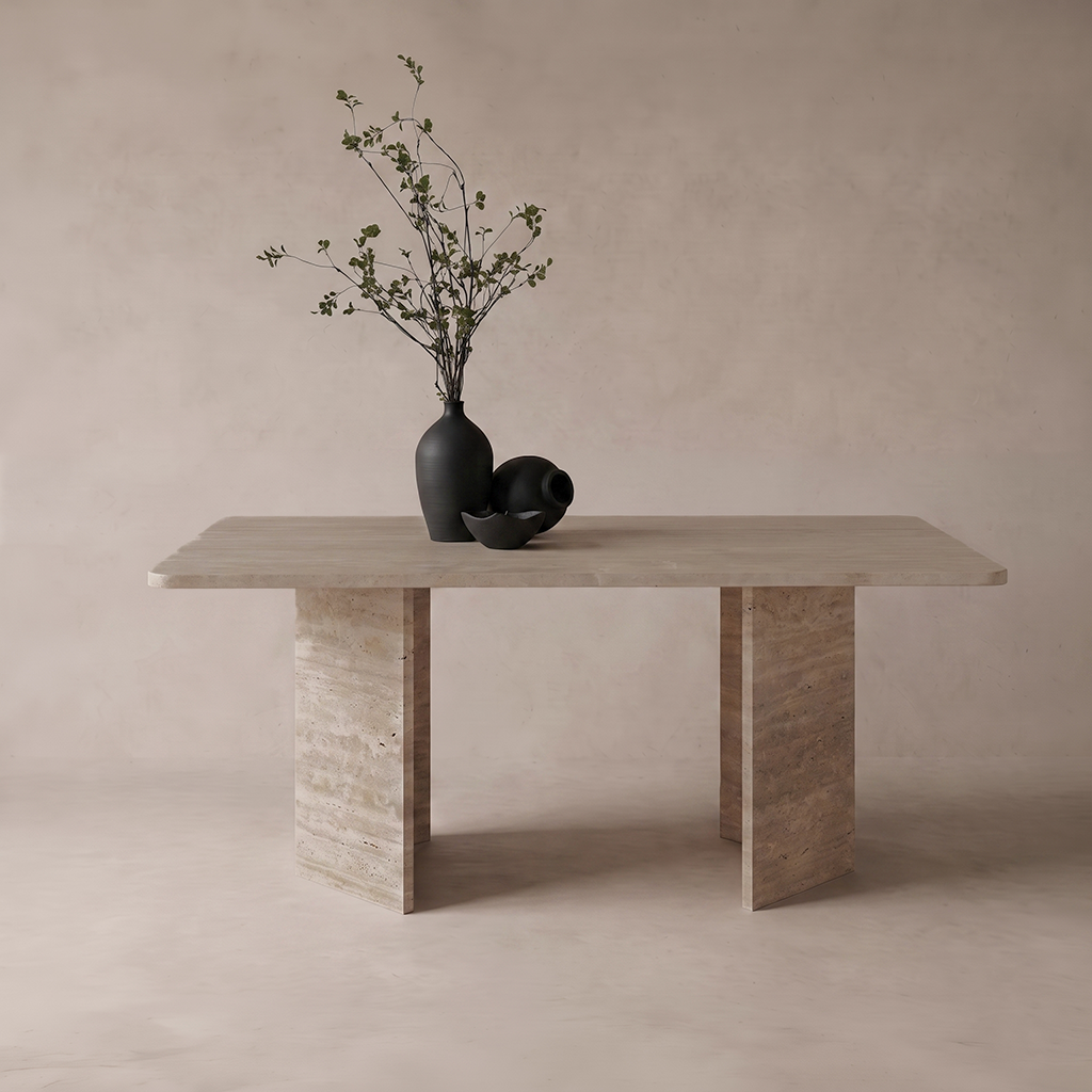Palm Rectangle Travertine Marble Dining Table