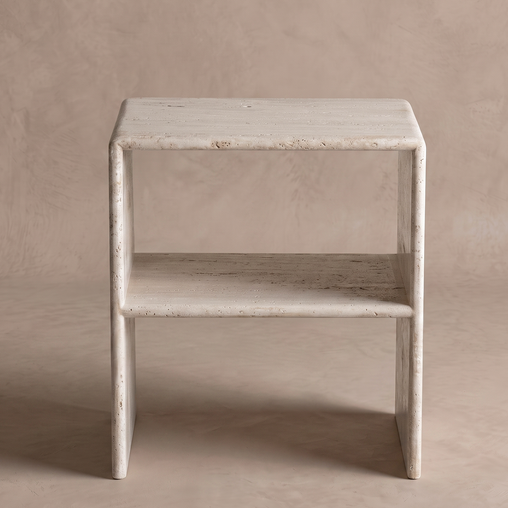 Palm Travertine Marble Bed Side Table - Beige