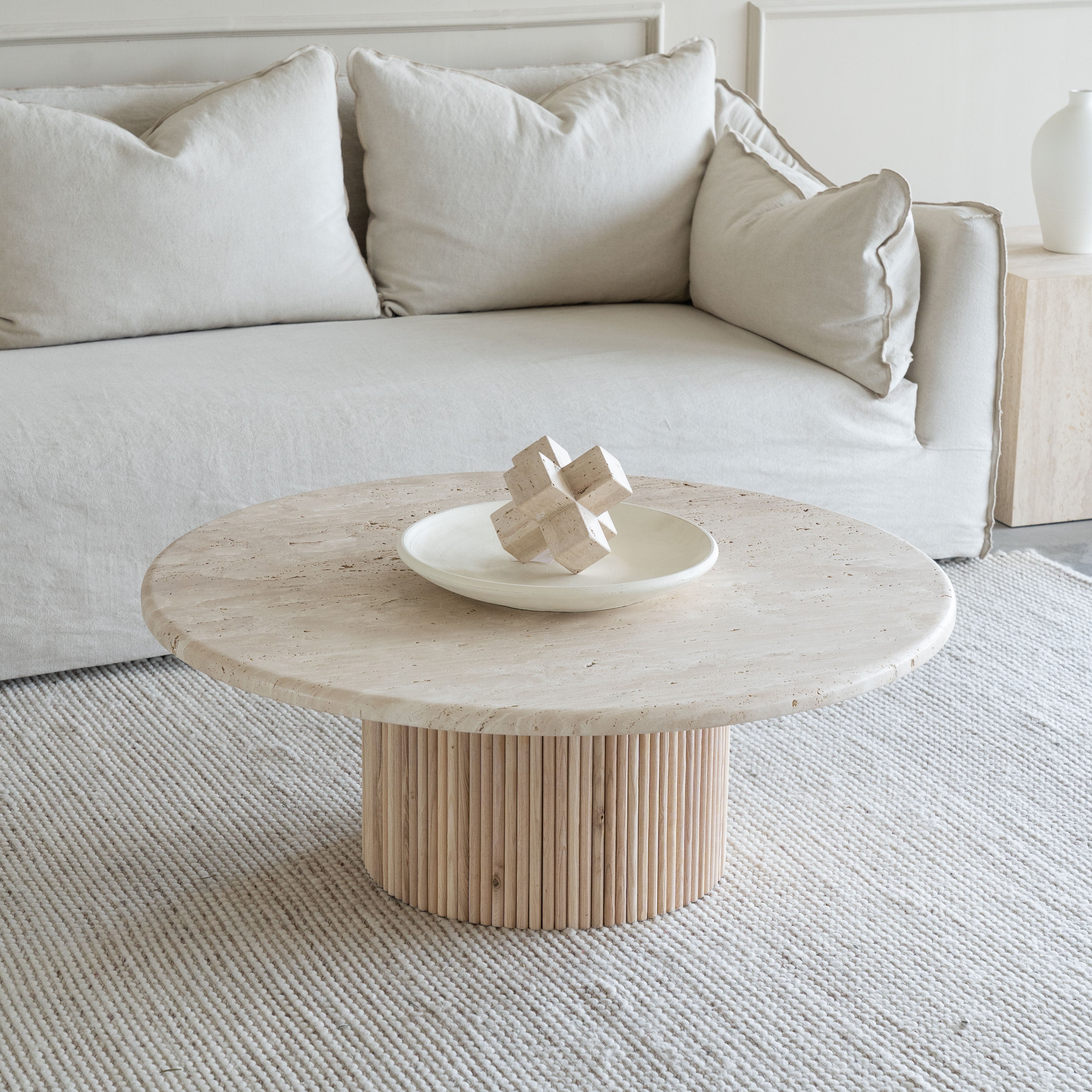 Palm Coffee Table - Fluted Base  - WS Living - UAE - Coffee Tables Wood and steel Furnitures - Dubai