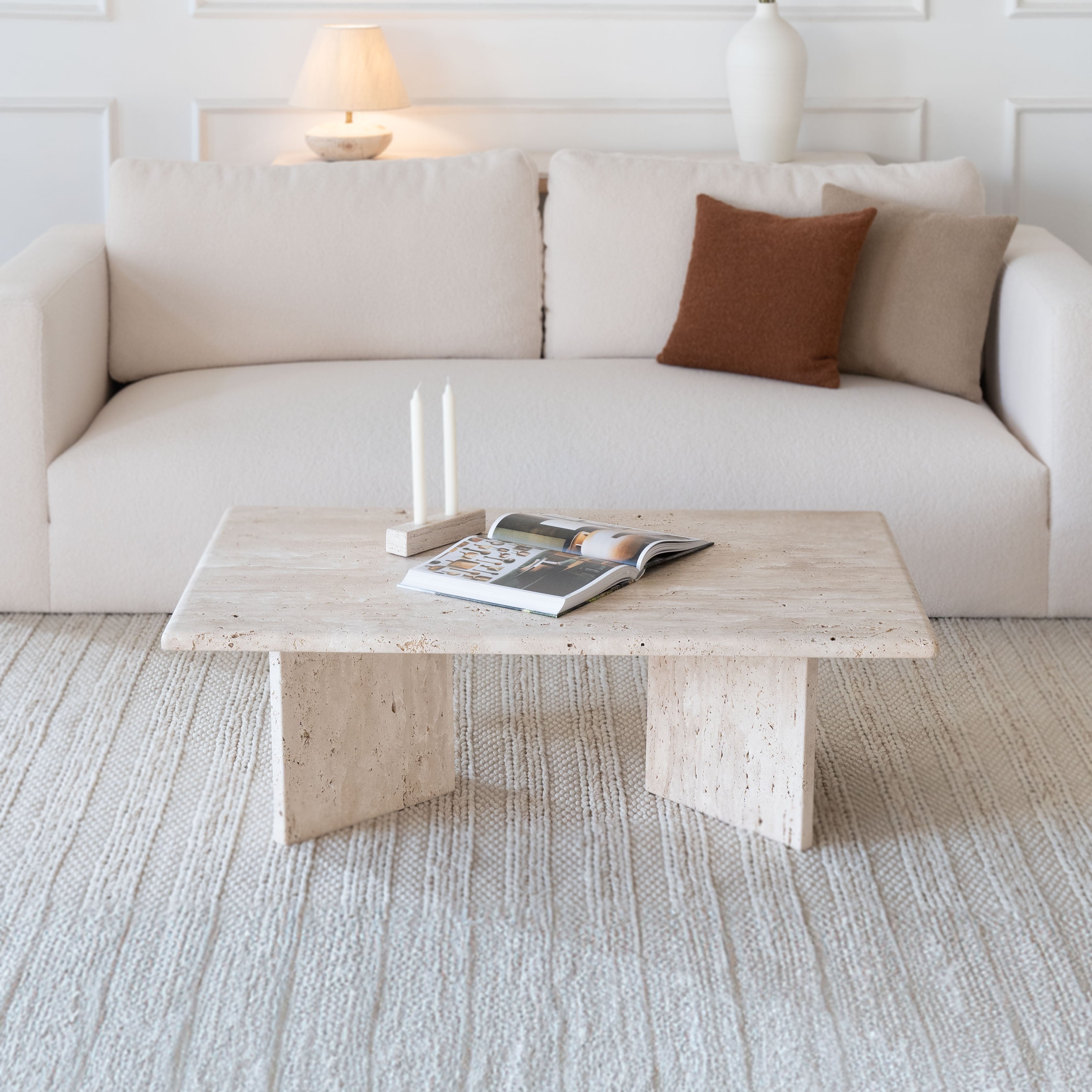 Palm Rectangle Travertine Marble Coffee Table  - WS Living - UAE - Coffee Tables Wood and steel Furnitures - Dubai