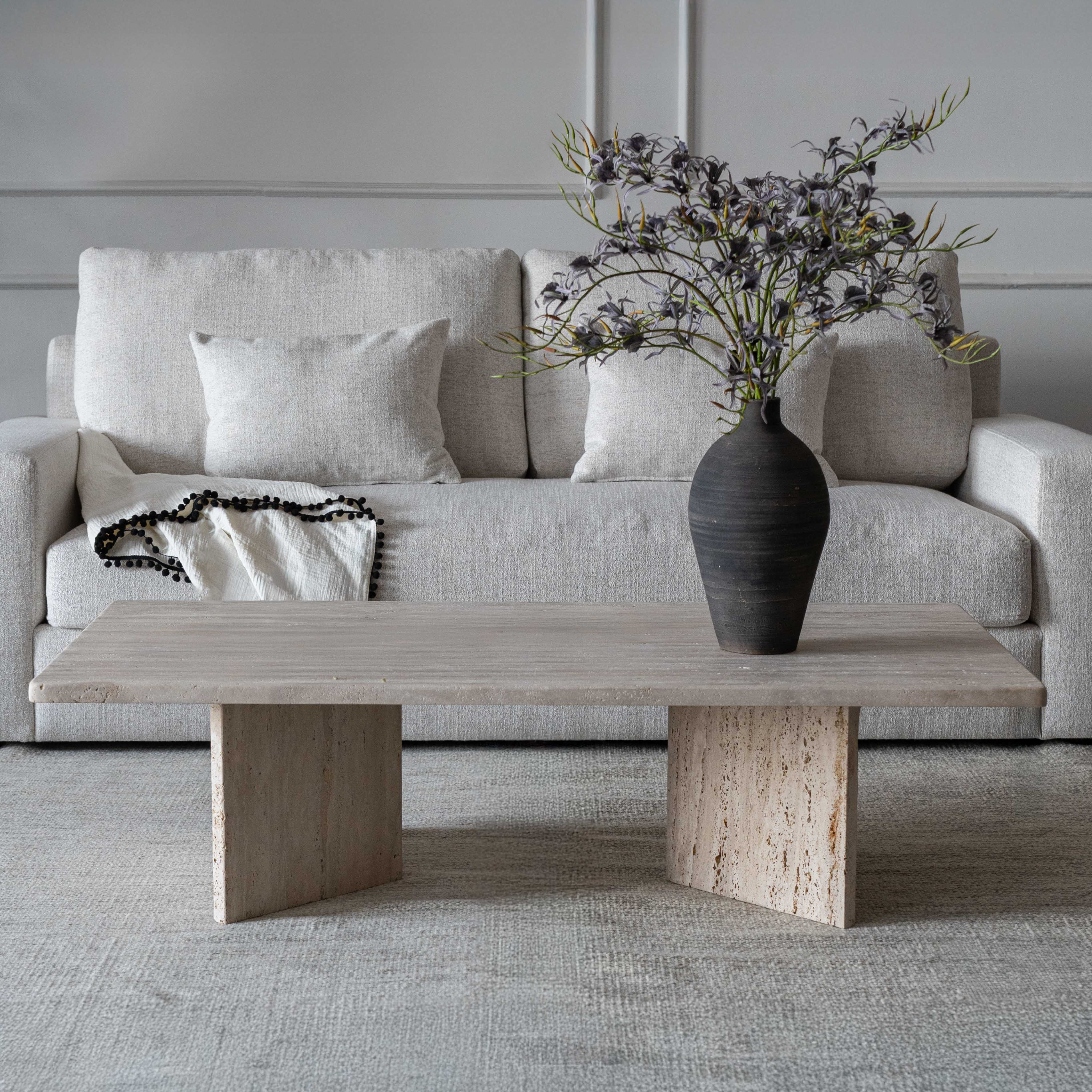 Palm Rectangle Travertine Marble Coffee Table