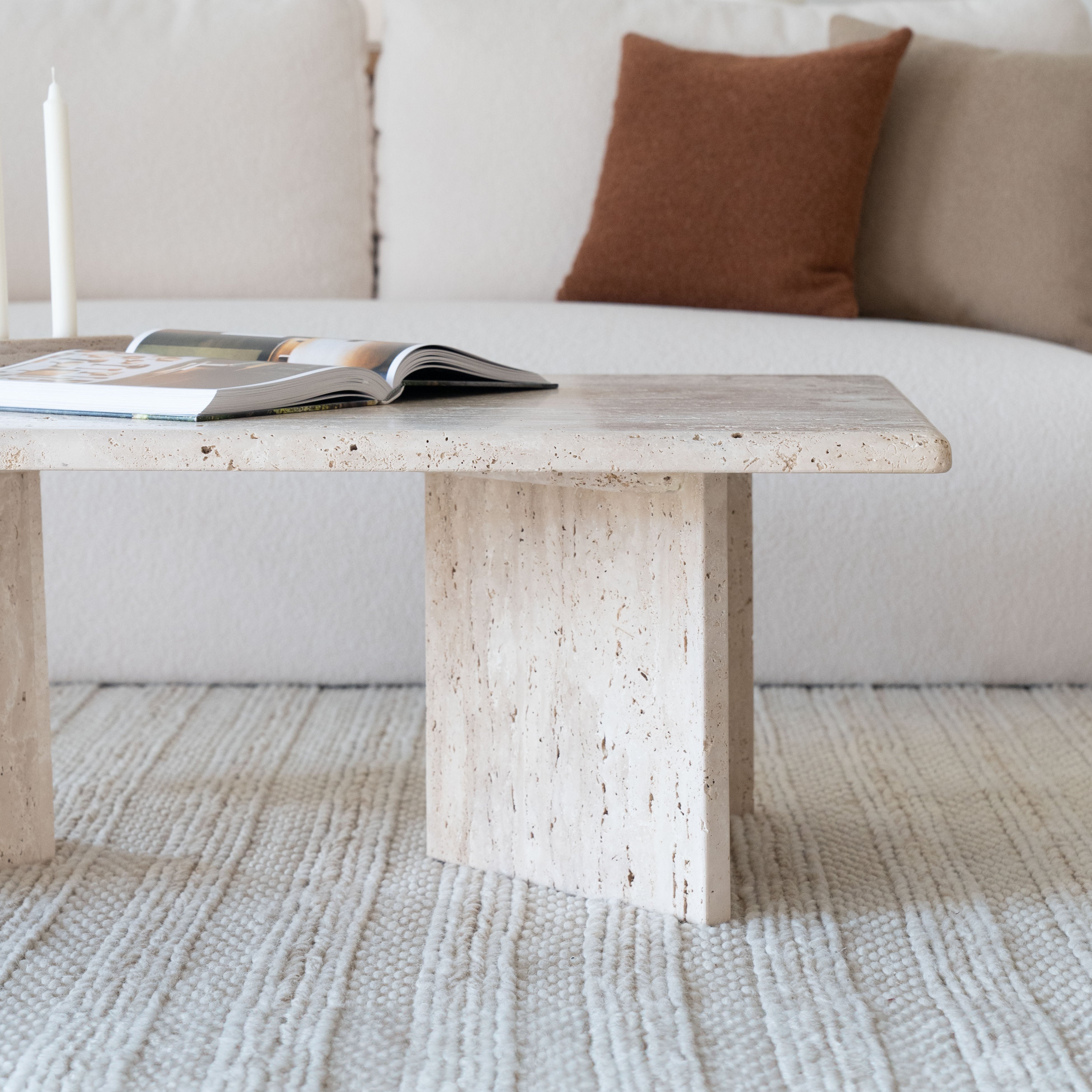 Palm Rectangle Travertine Marble Coffee Table  - WS Living - UAE - Coffee Tables Wood and steel Furnitures - Dubai